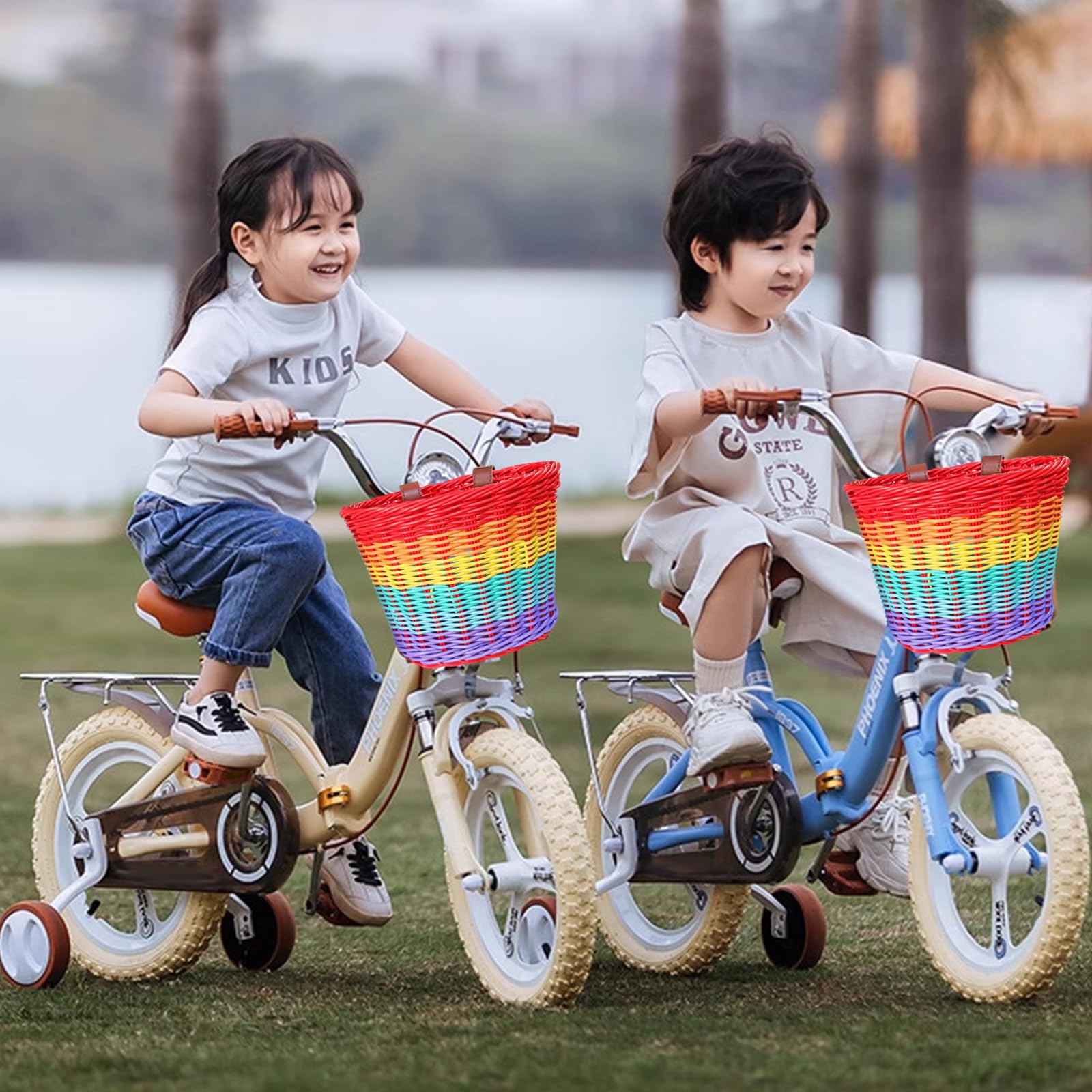 Kids Bike Basket for Girls - Wicker Handlebar Bicycle Basket with Unicorn Necklace, Bell, Streamers & Stickers | Perfect for School, Park Rides & Birthday Gifts