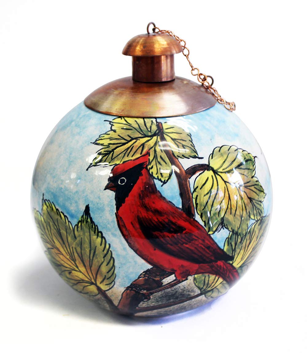 Hand Painted Mexican Tabletop Torch Cardinal - Decorative Outdoor Candle Holder for Patio, Garden, and Backyard Ambiance