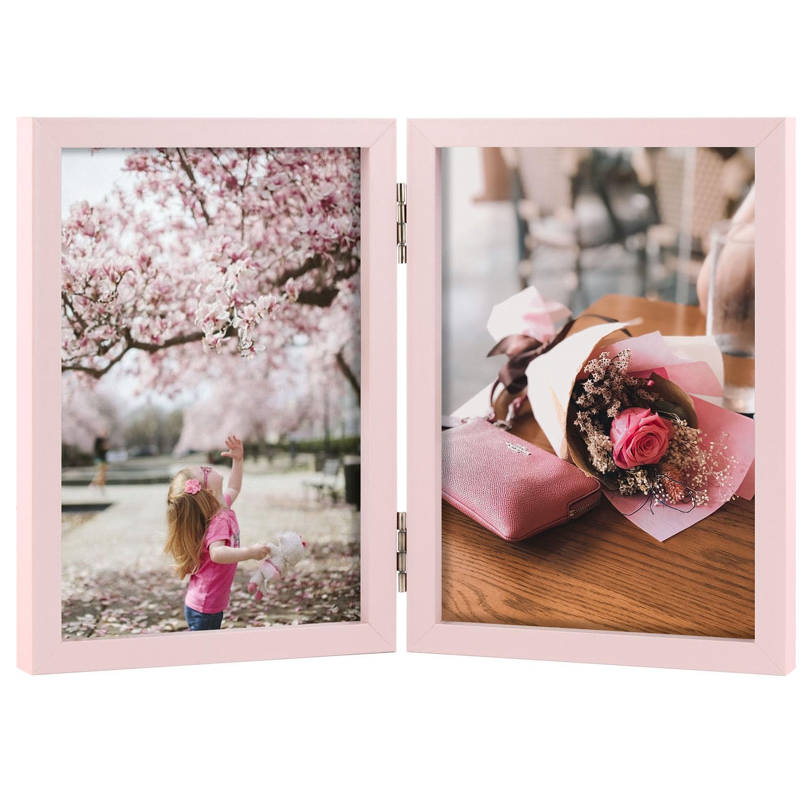 4x6 Double Hinged Photo Frames - Set of 2 Pink Folding Picture Frames for Tabletop or Desktop Display - Perfect for Family Photos, Wedding Pictures, and Home Decor