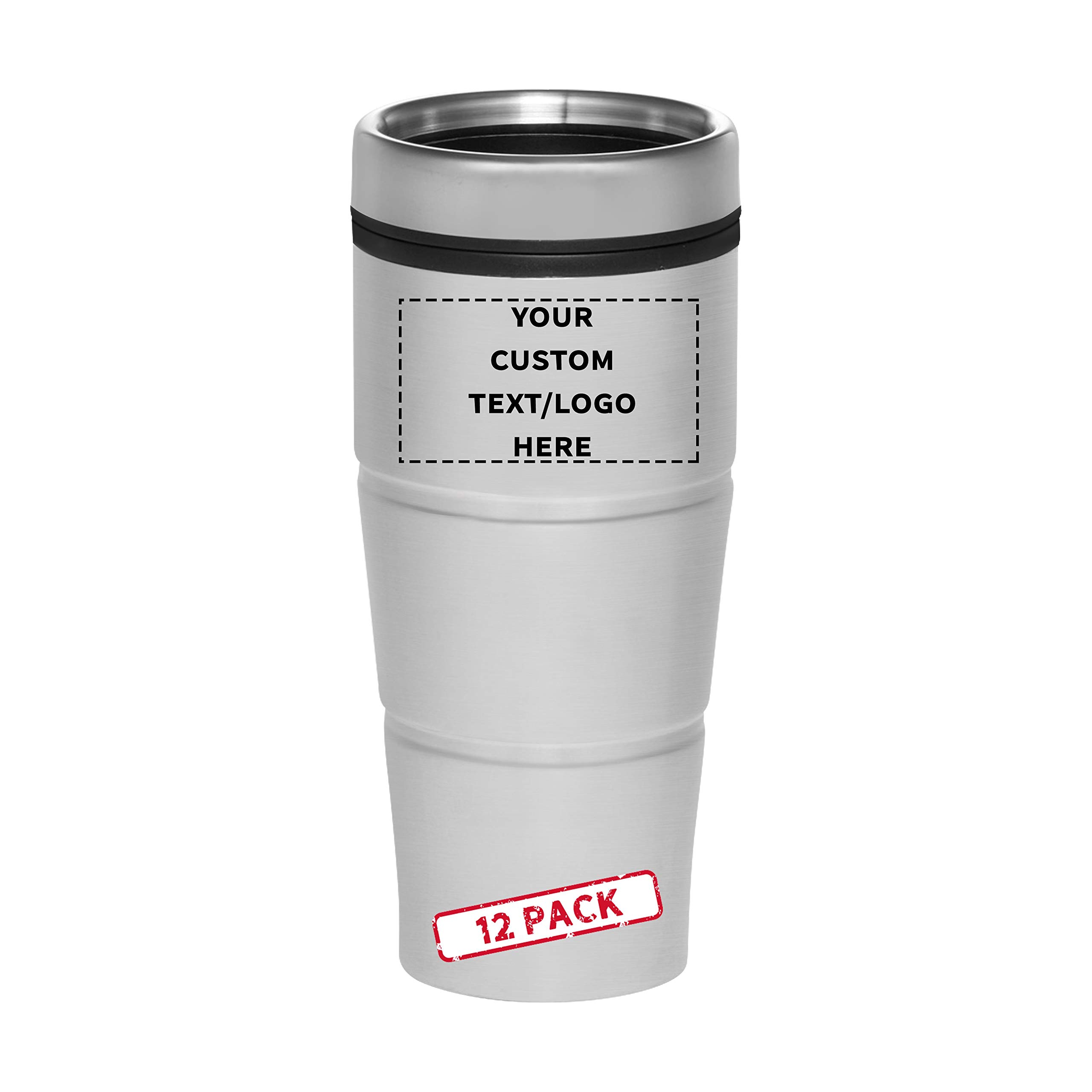 Custom Printed Double Insulated Stainless Steel Tumblers with Logo - Bulk Pack of 50 - Personalized Silver Drinkware for Home, Office, Camping & Travel - Keeps Beverages Hot/Cold for Hours