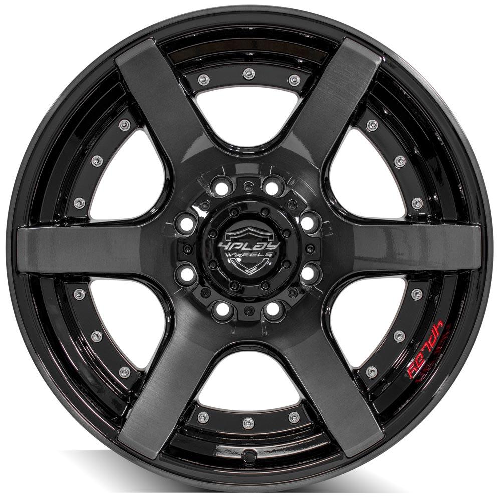 4Play Gen2 4P60 Gloss Black Wheels 20x10.0 24 8x170mm 124.9mm with Brushed Face & Tinted Clear - Perfect for Off-Road Trucks, SUVs, and Custom Builds