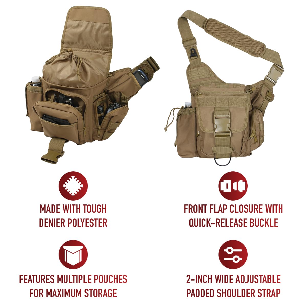 Rothco Advanced Tactical Crossbody Shoulder Bag - Durable Military Style Messenger Bag for Outdoor, Hiking, Travel & Everyday Use