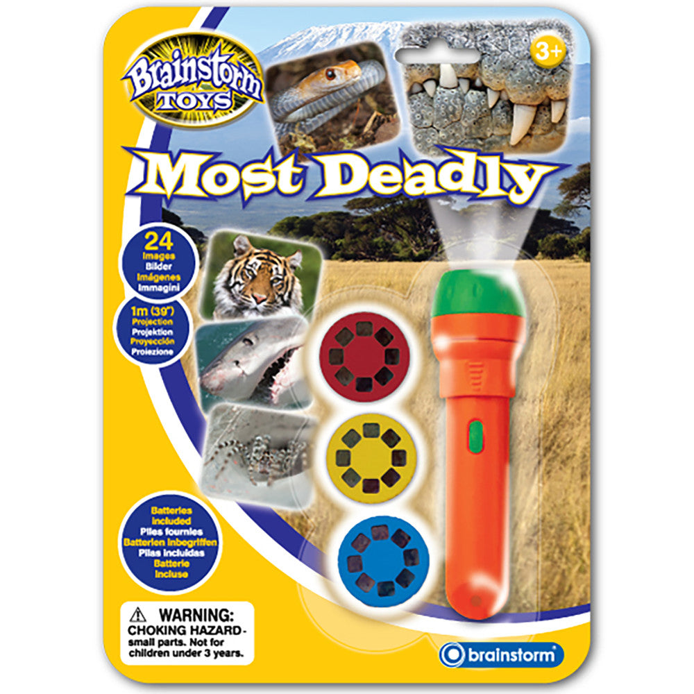 Brainstorm Toys Deadly Animal Flashlight and Projector - Educational STEM Toy for Kids with 24 Animal Images | Perfect for Classroom Learning, Bedtime Stories & Wildlife Exploration