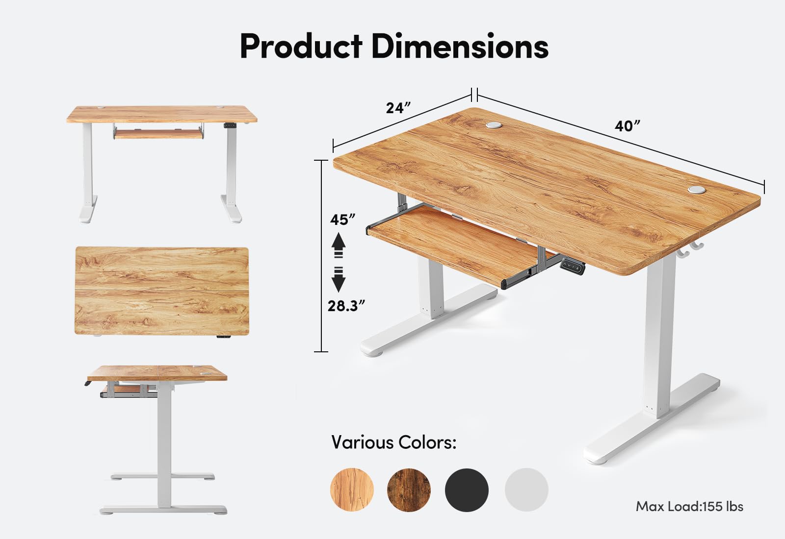 BANTI 40 x 24 Inch Electric Height Adjustable Standing Desk with Keyboard Tray | Sit Stand Workstation with Splice Board | White Frame & Light Rustic Brown Top | Perfect for Home Office, Gaming & Workspace Ergonomics