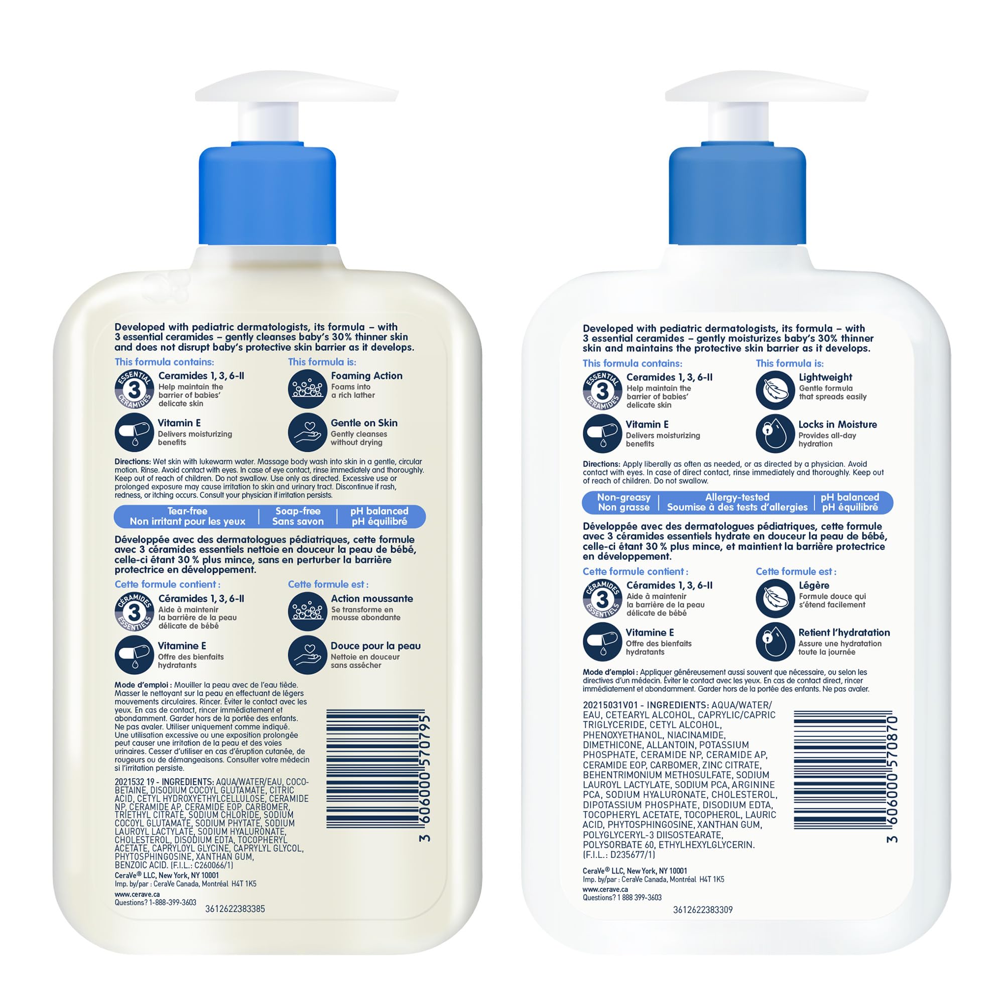 CeraVe Baby Moisturizing Lotion & Wash & Shampoo Set - 16oz (473ml) Each | Tear-Free, Gentle Formulas for Sensitive Skin | Daily Baby Bath & Skincare Routine