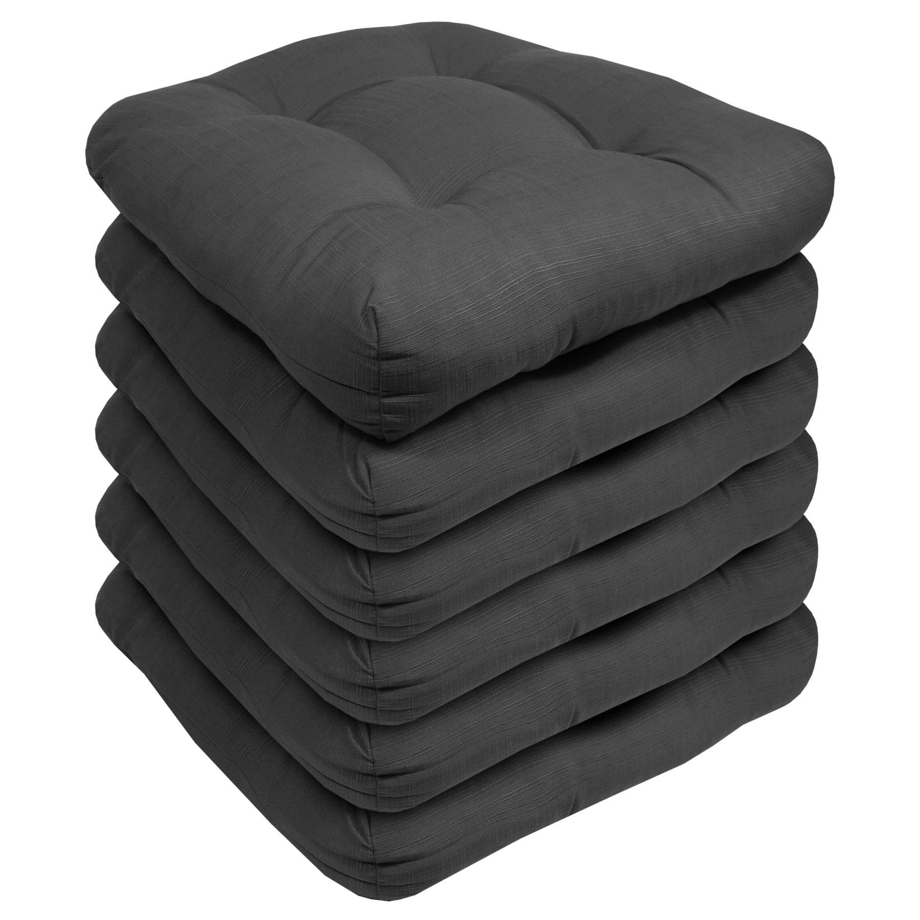 Premium Outdoor Chair Cushions 19x19 Inch - 6 Pack Thick Tufted Patio Seat Covers with Comfortable Fiber Fill, Charcoal Grey - Perfect for Garden, Deck, Poolside & Patio Furniture