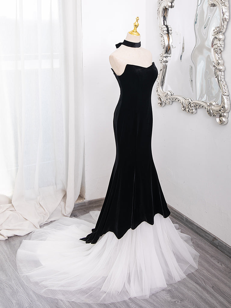 Elegant Black Mermaid Velvet Tulle Long Prom Dress - Formal Evening Gown for Homecoming, Ball, Wedding & Special Occasions
