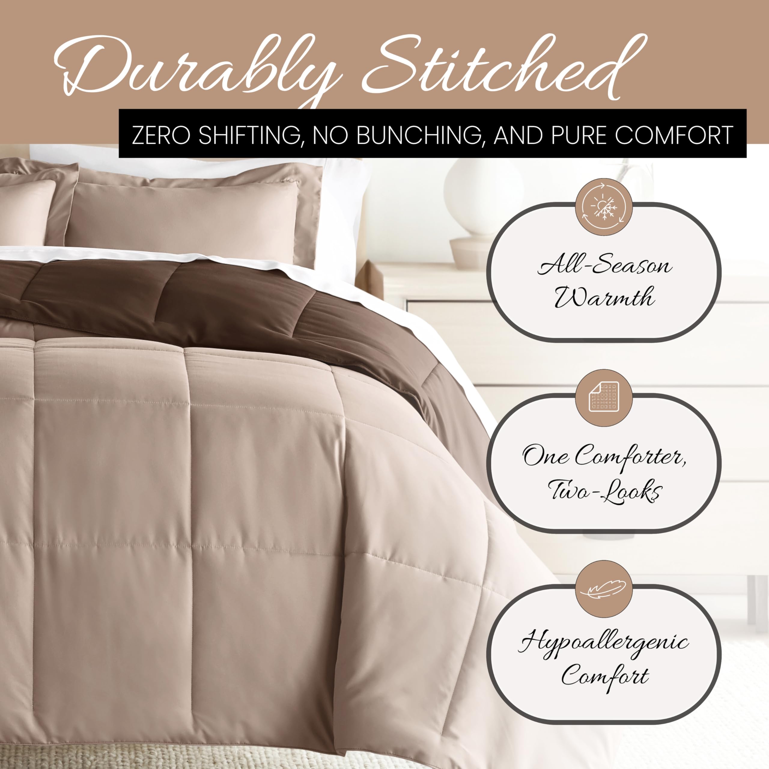 Luxury Reversible King Size Comforter Set (3 Piece) - Soft & Lightweight Down Alternative Bedding - Includes King Comforter & 2 Pillow Shams - Perfect for Master Bedroom, Guest Room & Cozy Home Decor