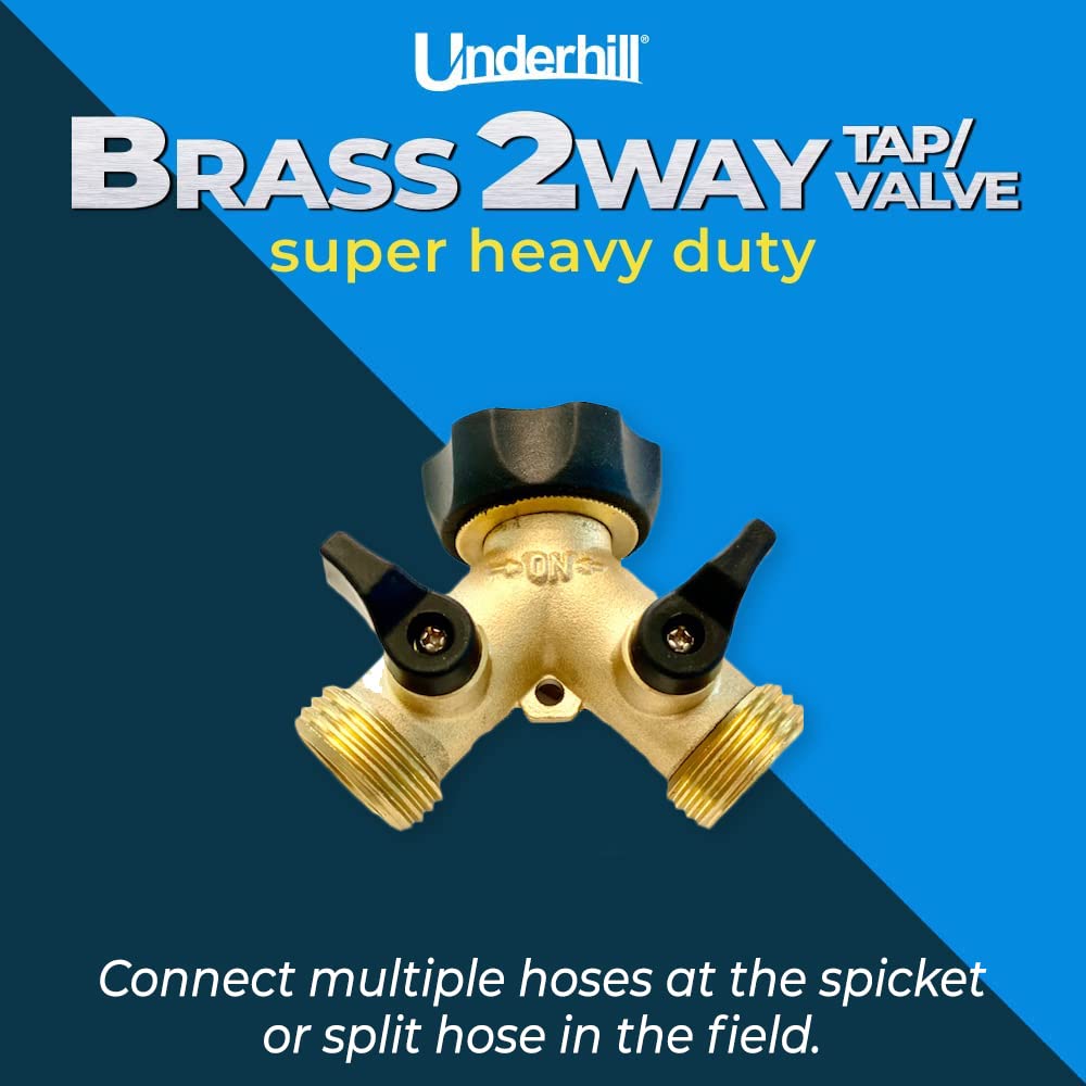Heavy-Duty Brass 2-Way Garden Hose Splitter Adapter with Shut Off Valve - 3/4 Inch Hose Thread - Perfect for Lawn Irrigation, Car Washing & Outdoor Watering - A-HB2
