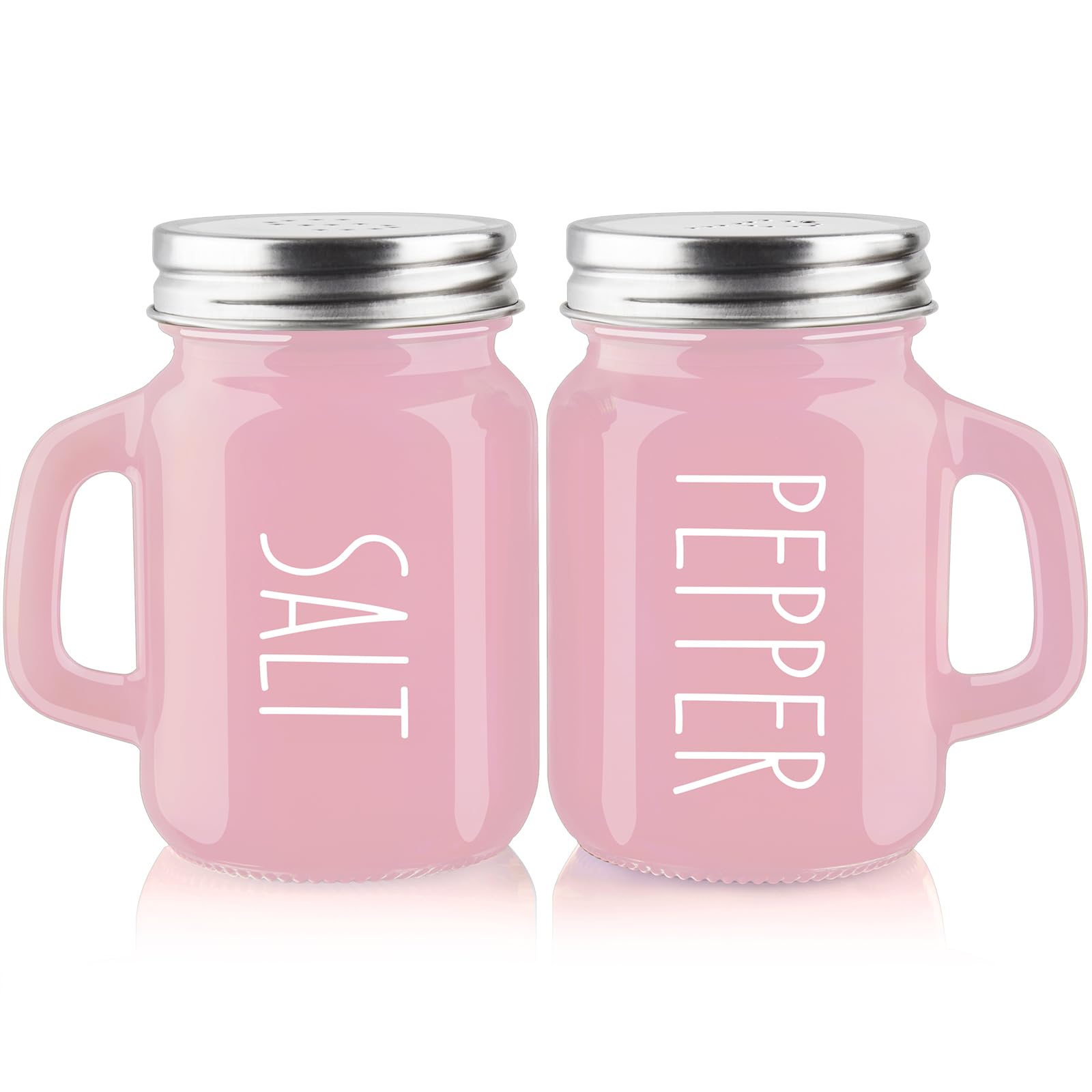 Premium Pink Salt and Pepper Shakers Set - 4 oz Glass Kitchen Accessories for Cooking, Dining Table, RV, BBQ - Easy to Clean & Refill - Perfect for Home, Restaurant, and Outdoor Use
