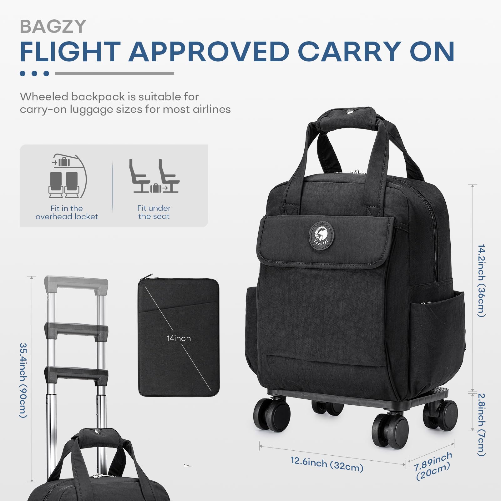 Waterproof Rolling Backpack with Wheels & Laptop Compartment - 25L Travel Backpack for Teachers, Professionals & Students - Durable Carry-On Briefcase for Women & Men | Perfect for Air Travel, Commuting & Campus Use