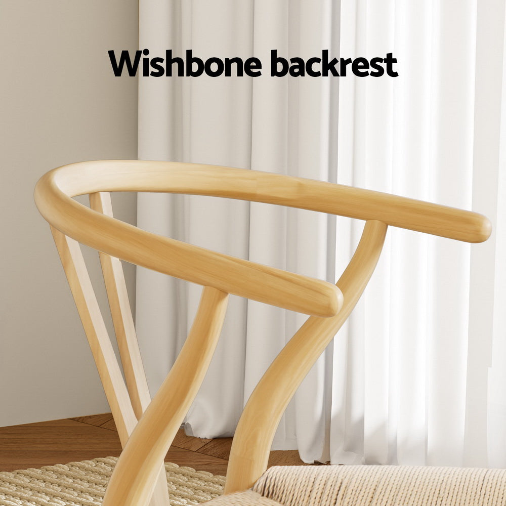 6-Piece Artiss Dining Chair Set - Wooden Frame with Rattan Seat & Wishbone Back - Perfect for Kitchen, Dining Room, and Outdoor Patio Use