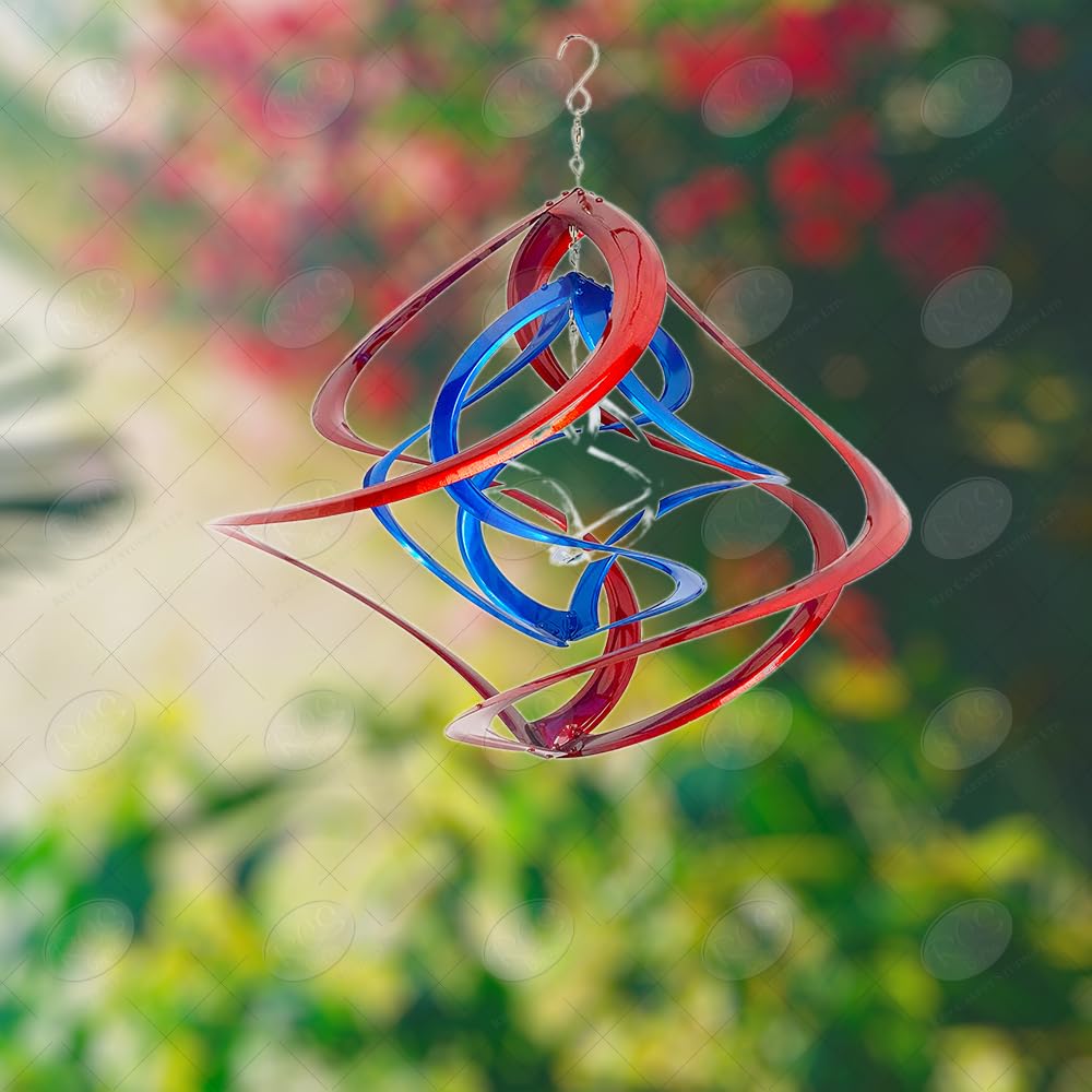 Red Carpet Studios Hanging Triple Cosmix Spinner - 18 Inch Patriotic Red White Blue Decorative Spinner for Outdoor Garden, Yard, and Party Decorations