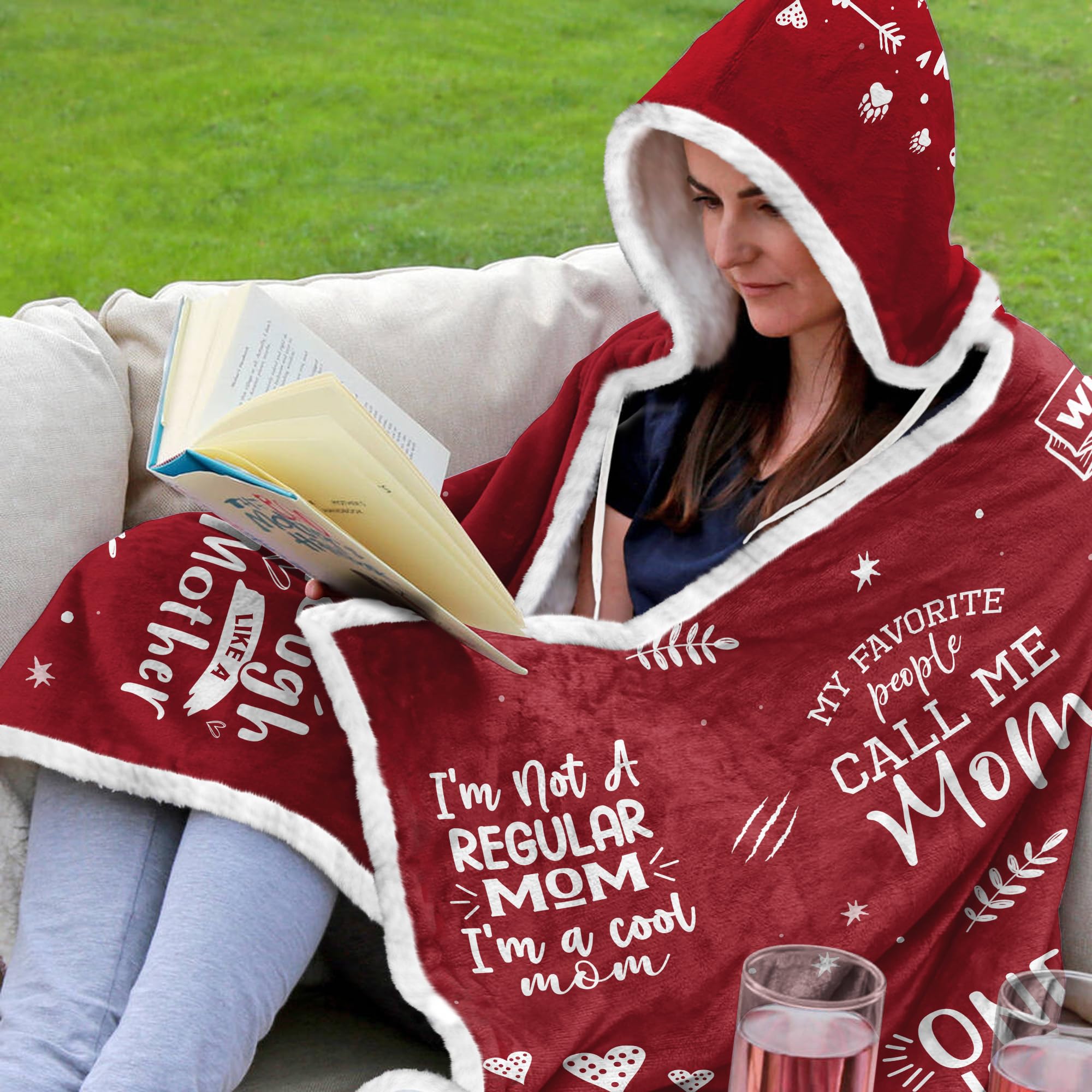 Cozy Mama Bear Wearable Hooded Blanket - Soft Fleece Hoodie Blanket for Women - Perfect Gift for Mom, Wife (Christmas, Birthday) - Great for Lounging, Movie Nights & Cold Weather