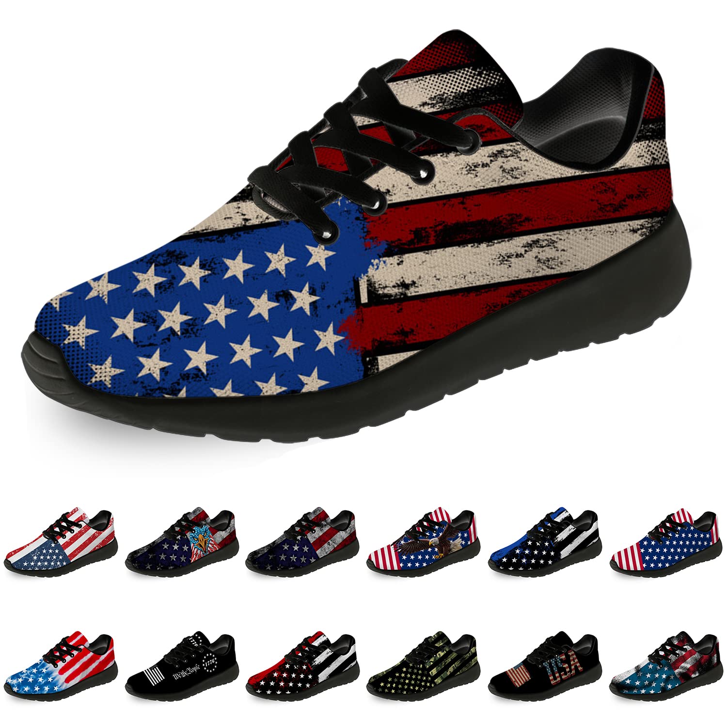 **American Flag Shoes for Women & Men - Patriotic Running, Walking & Tennis Sneakers - Distressed USA Flag Design - Perfect Gift for Her (Size 13) & Him (Size 11) - Ideal for 4th of July, Veterans Day & Patriotic Events**