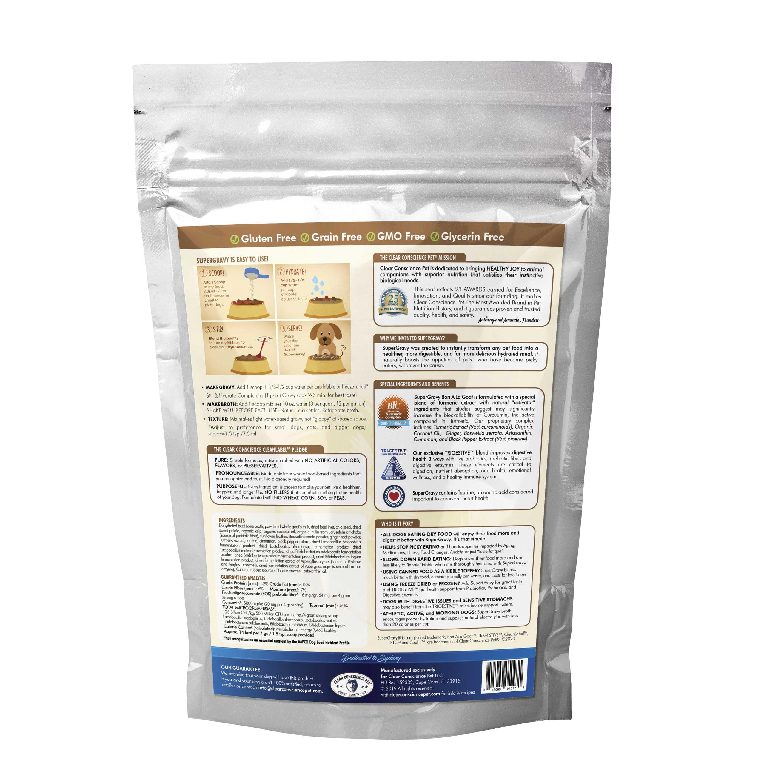 SuperGravy Bon A’ La Goat Natural Dog Food Topper - Beef Bone Broth & Goat Milk Gravy for Dogs - Grain Free, Gluten Free Supplement (60 Scoops, White) | Perfect for Picky Eaters & Senior Dogs Meal Enhancer