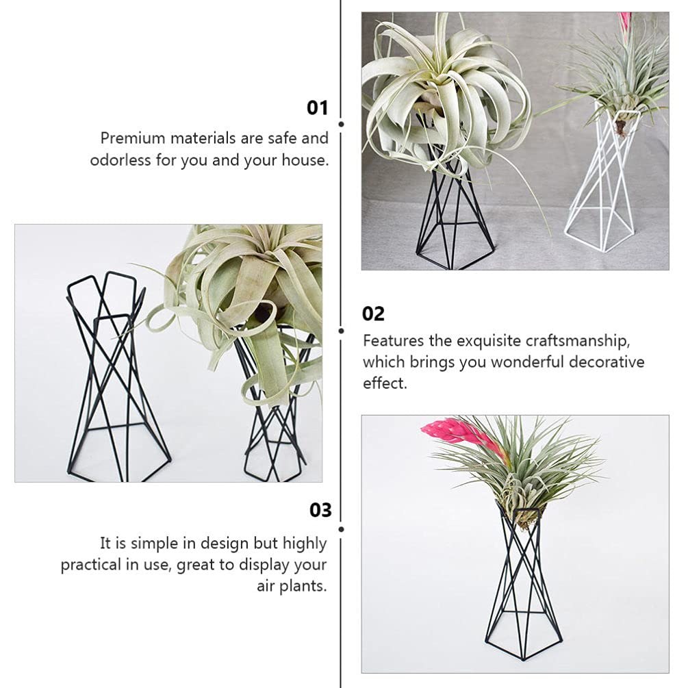 Hemoton 2-Pack Iron Air Plant Holders - Black & White Tabletop Tillandsia Display Stands with Vase Pot for Home, Office & Wedding Decor