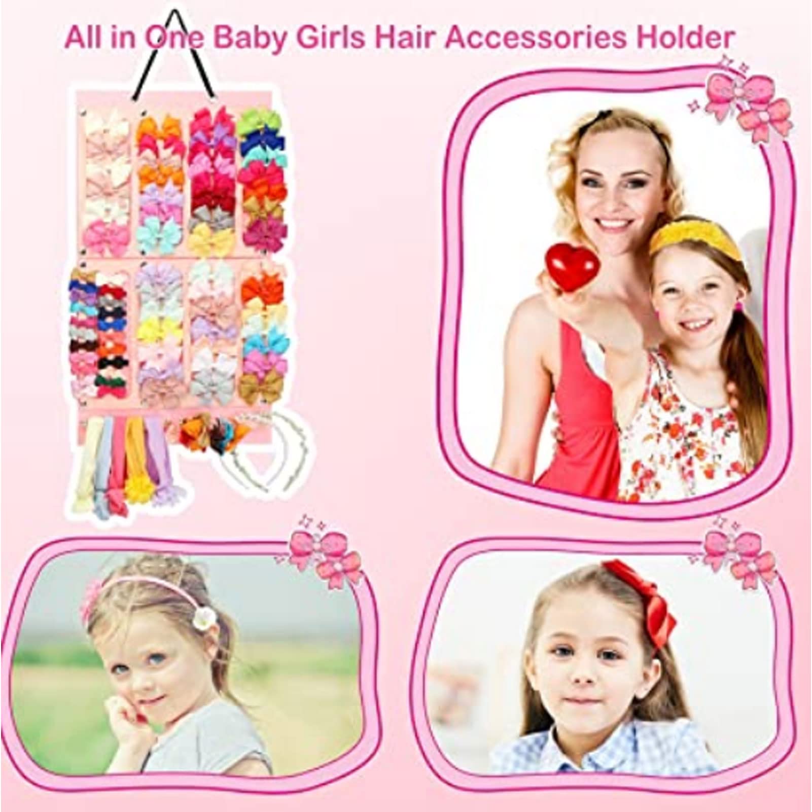 Ubersweet® 2-Tier Pink Felt Hair Clips Holder - Large Capacity Hair Bow Organizer for Girls, Door Mounted Hair Accessory Storage with Deformation Prevention | Perfect for Bedroom, Bathroom & Closet Organization