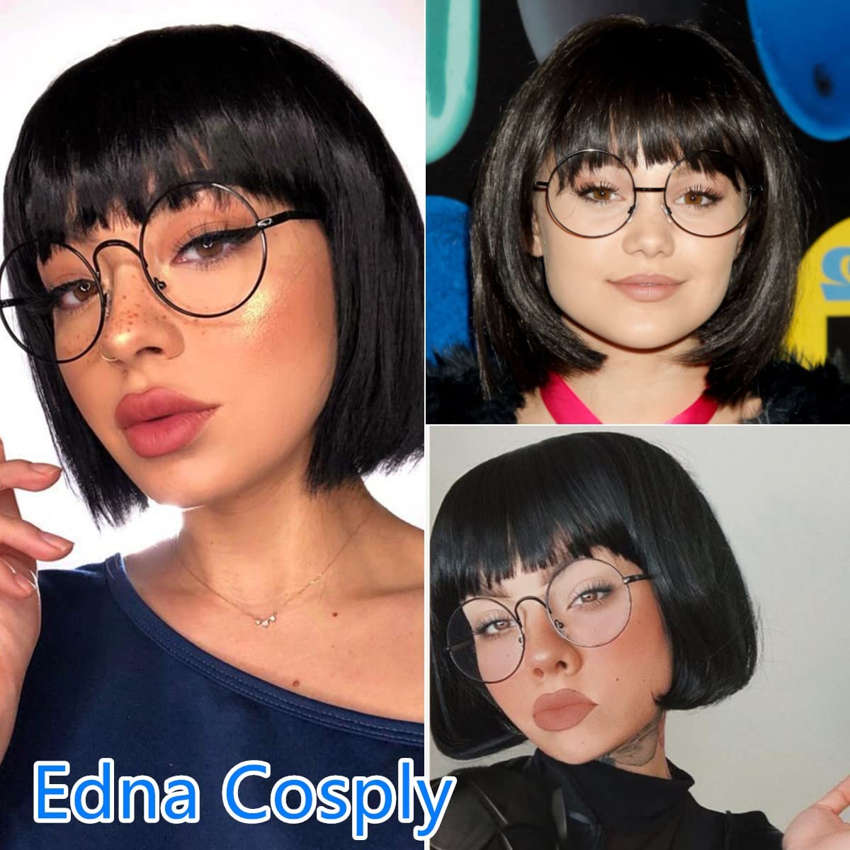 Akkya Black Bob Wigs with Bangs - Short Straight Synthetic Hair Wig for Black Women | Perfect for Party, Costume & Cosplay (12inch, Black) | Great for Halloween, Cosplay Events & Themed Parties
