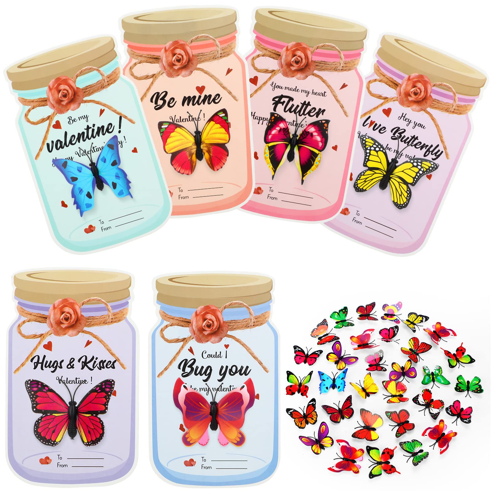 36-Piece Valentine's Day Cards for Kids with Insect Toys - Funny Classroom Exchange Cards, School Party Favors & Prizes - Perfect for Valentine's Day Gifts, Classroom Activities & Kids' Parties (Butterfly Theme)