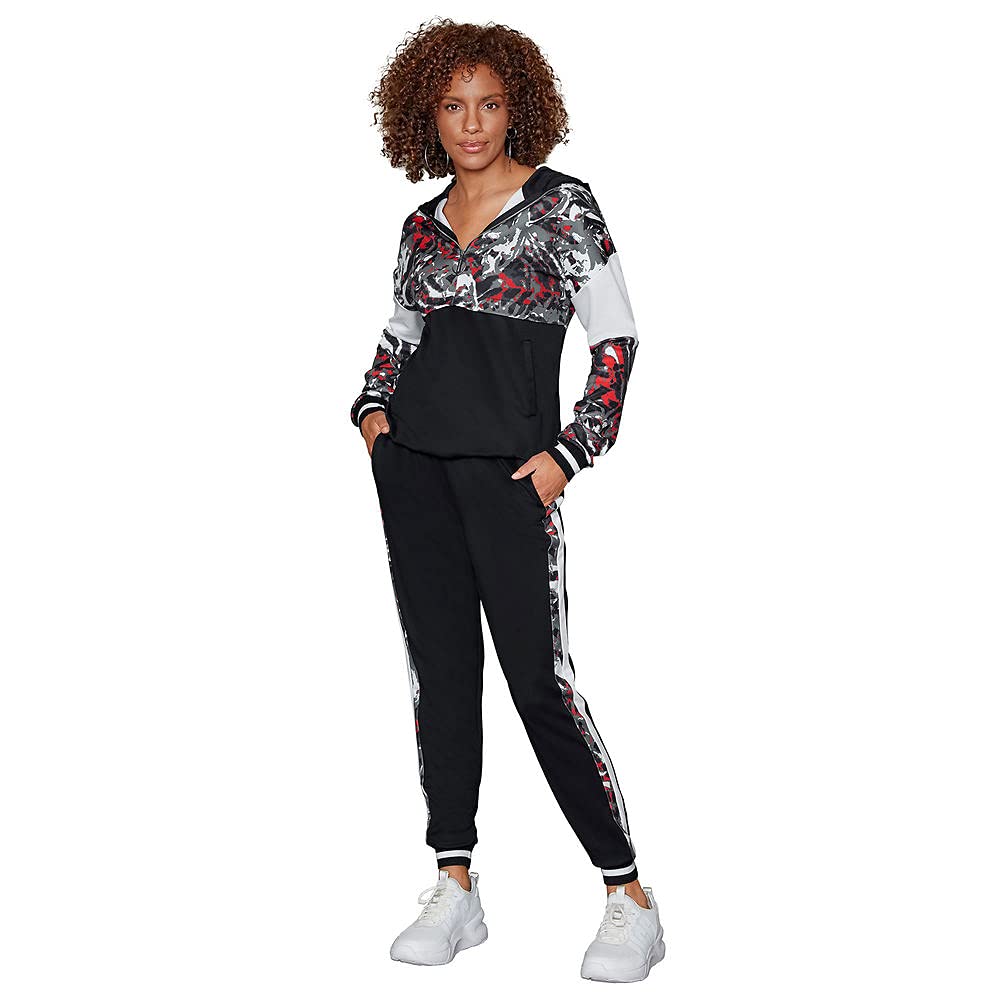 K. Jordan Vevo Active Women's Block Hooded Jogger Set - Stylish Workout Outfit for Running, Yoga & Lounge Wear