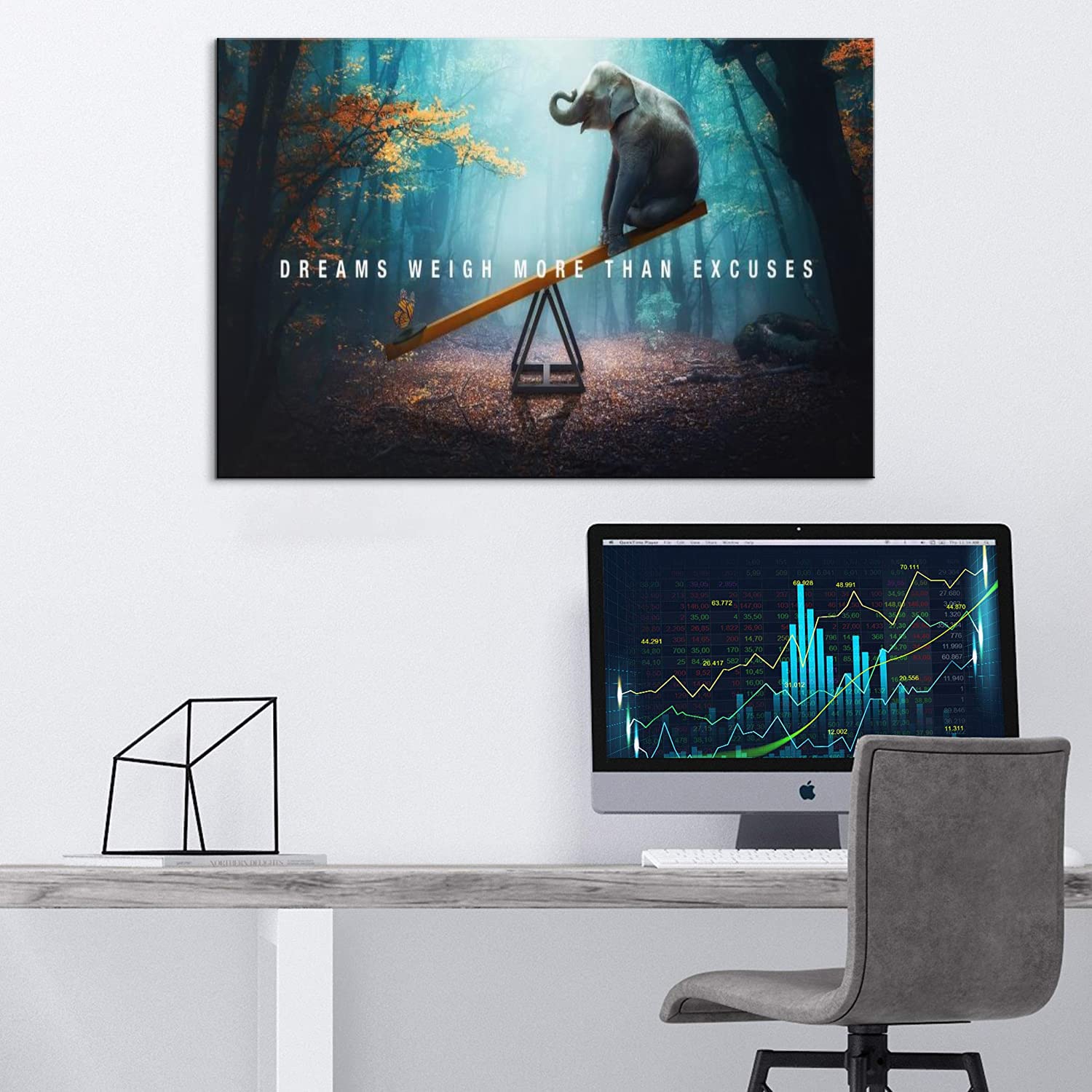 Motivational Office Wall Art - Inspirational Dreams Weigh More Than Excuses Poster (24x36 Inches) - Positive Quote Wall Decor for Home Office, Classroom & Workspace