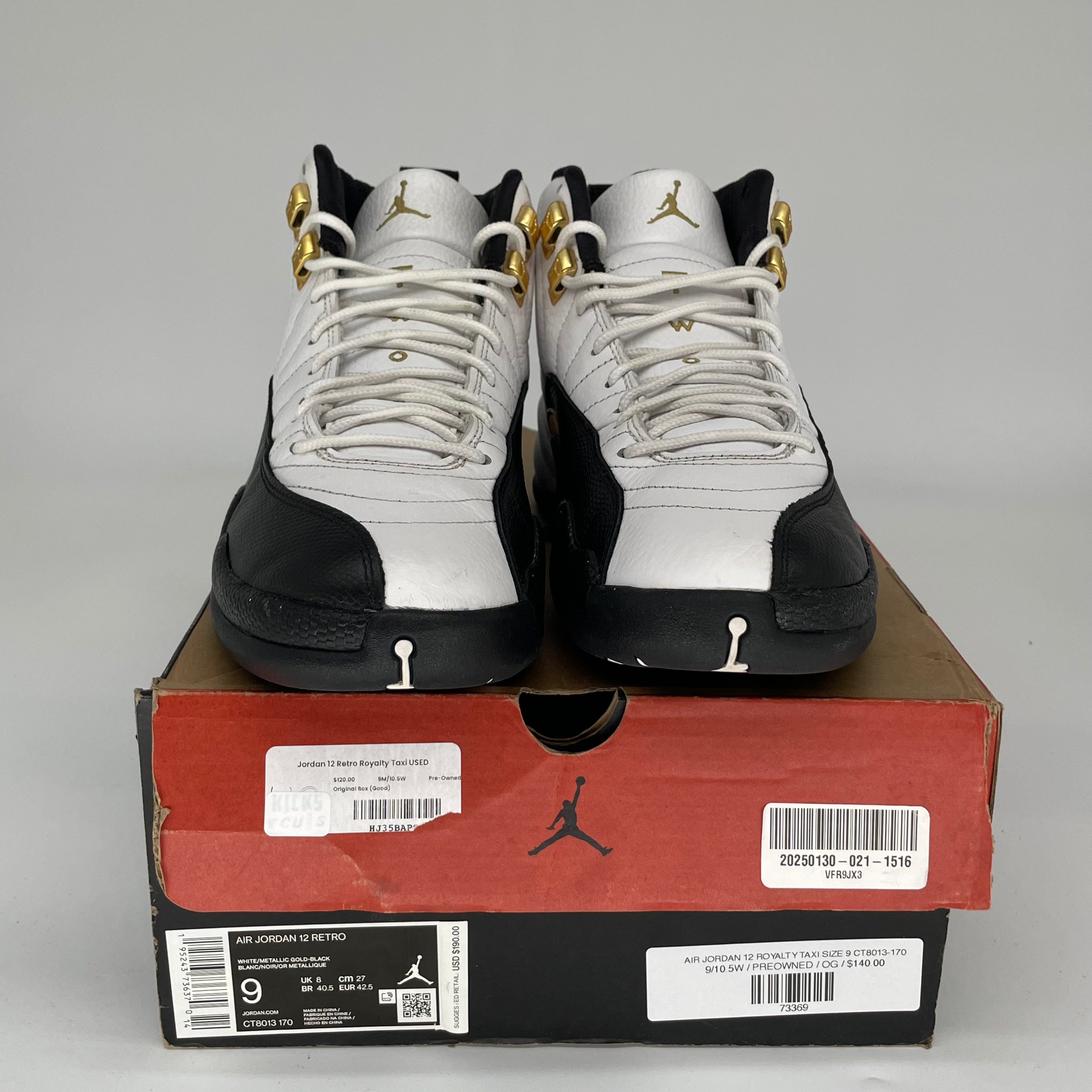 Air Jordan 12 Retro 'Royalty Taxi' Men's Basketball Shoes Size 9 - CT8013-170 | Authentic Sneakers for Streetwear & Basketball Games