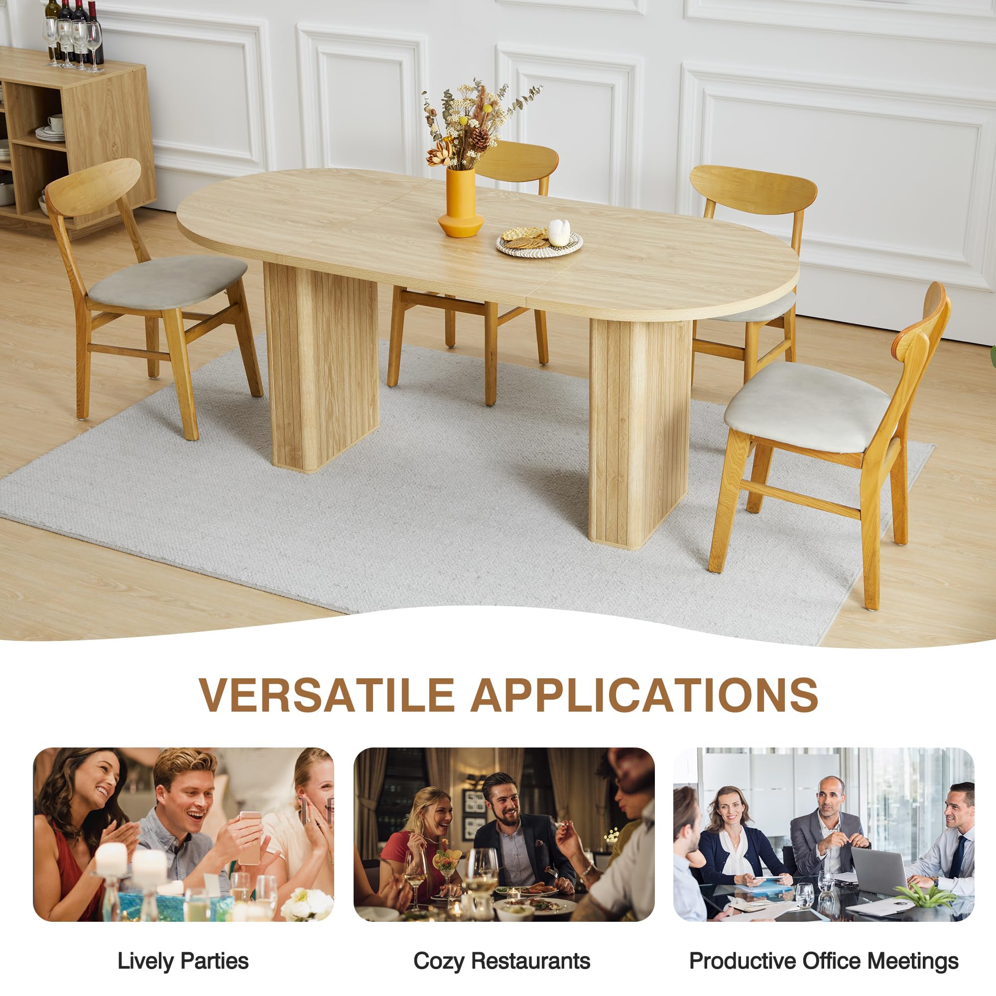 70.8 Inch Oval Dining Table for 4-6 People, Modern Farmhouse Kitchen Table with Wood Strip Base, Large Round Dining Room Table for Kitchen & Living Room - Natural Wood Finish | Perfect for Family Gatherings, Dinner Parties & Small Space Dining Areas