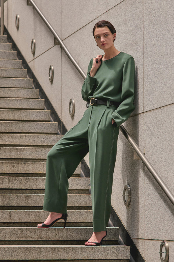Arlo Breeze Pant - Everyday Crepe Pants for Women in Dusty Pine | Comfortable Casual Wear for Work, Travel & Relaxation