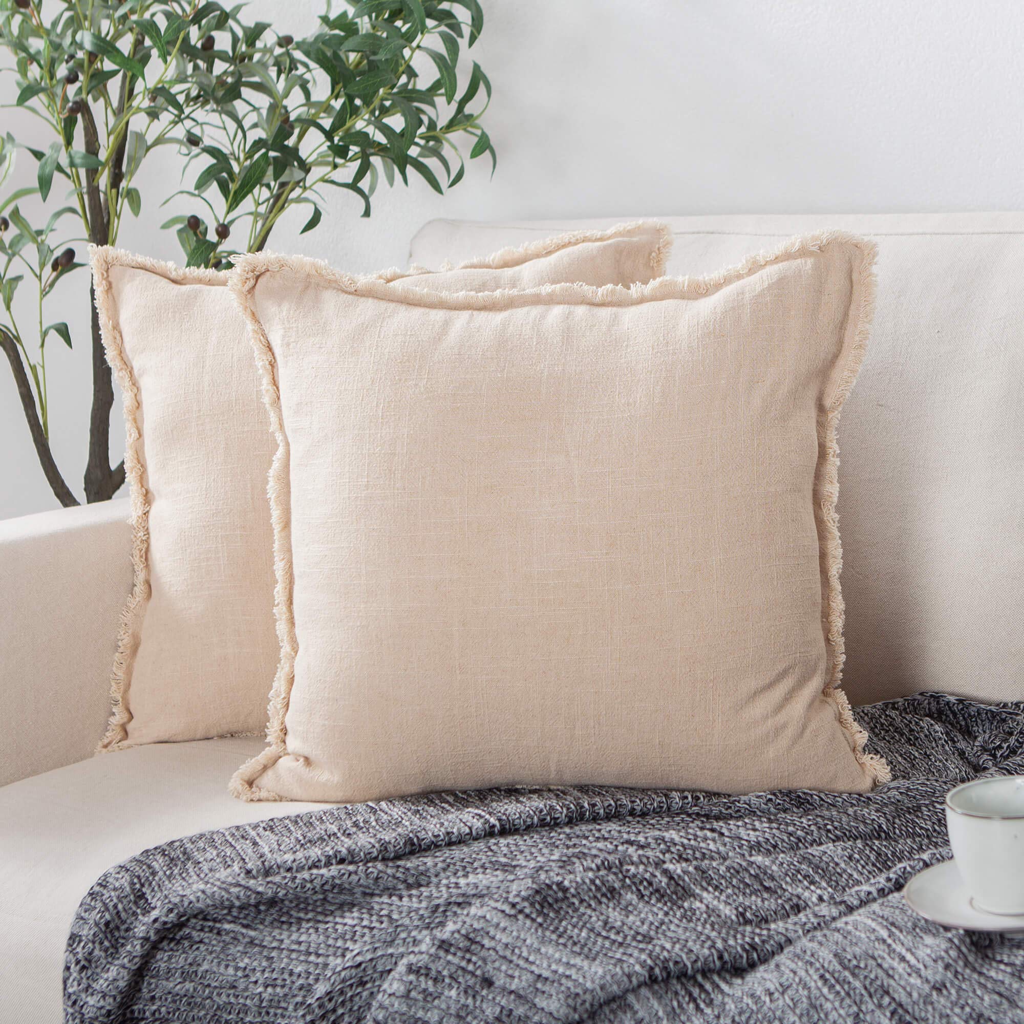 ATLINIA Farmhouse Linen Throw Pillow Cover 20x20 - Boho Decorative Cushion Cover for Bed, Couch, Sofa & Outdoor Use - Neutral Beige Home Decor Accent for Living Room, Patio & Garden