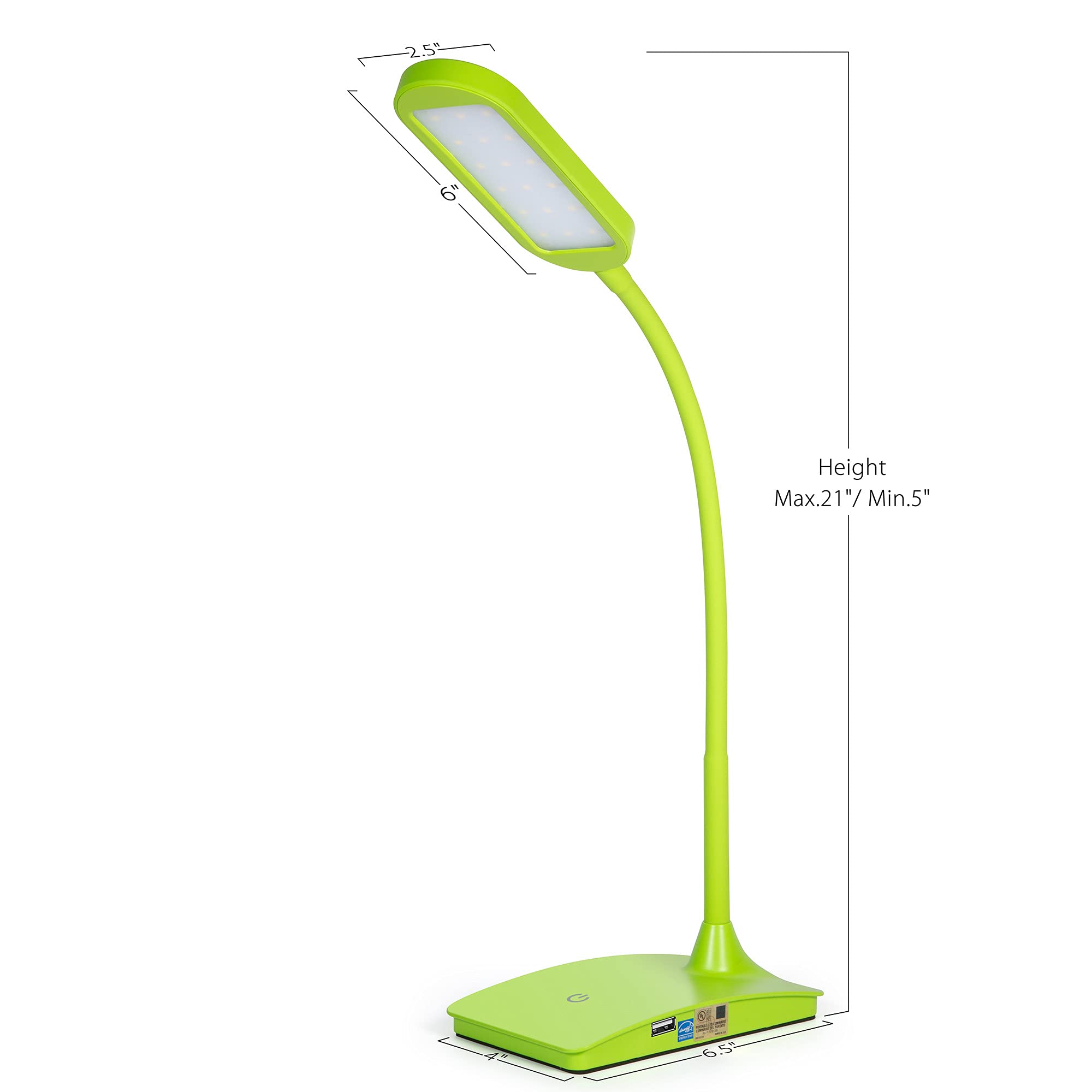 Energy-Efficient Green LED Desk Lamp with USB Charging Port - Adjustable Brightness Study Light for Home Office, Bedside Reading & Workspace Lighting | Perfect for Students, Remote Workers & Nighttime Readers