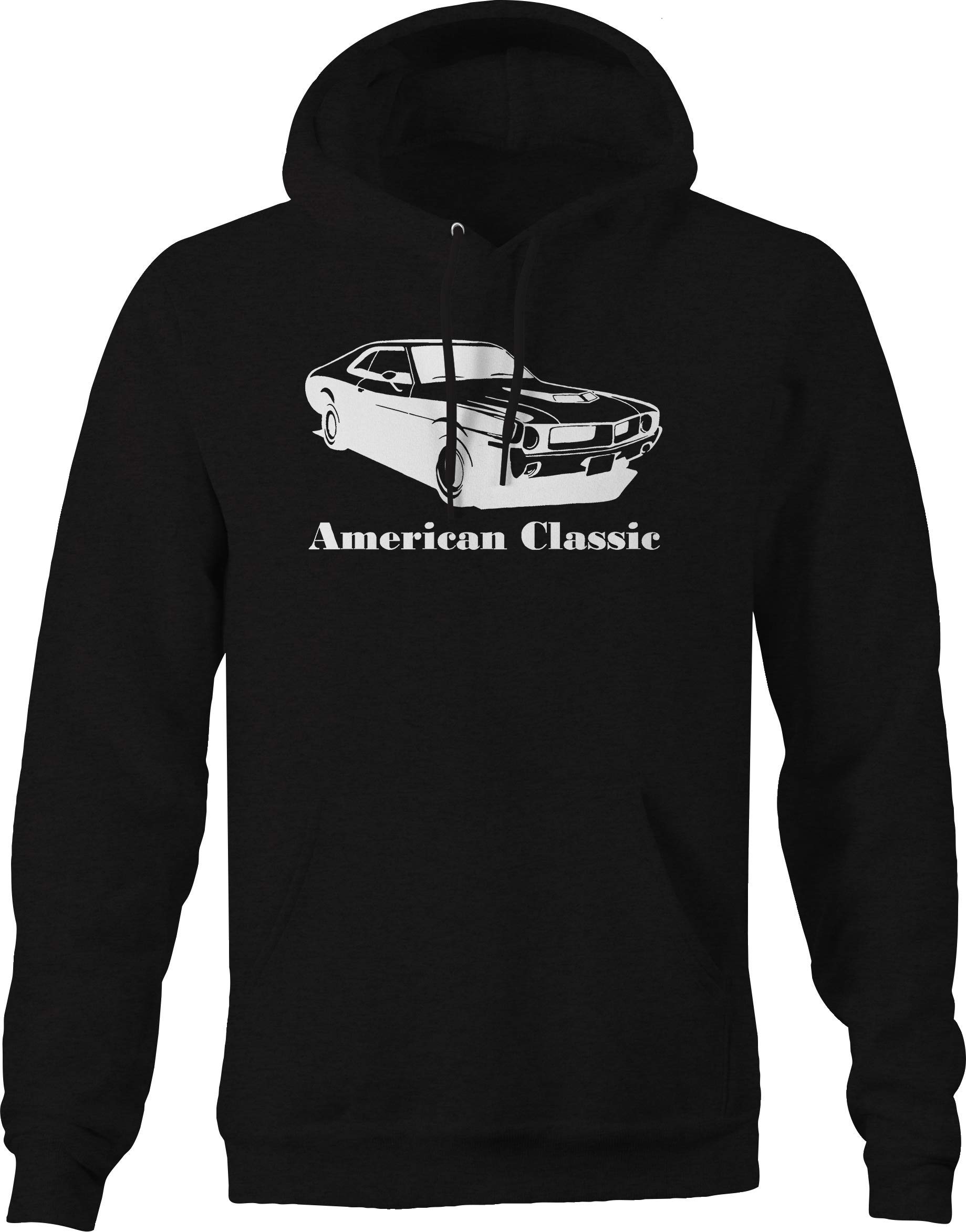 **Men's American Classic Muscle Car Graphic Hoodie - Black | Vintage Car Enthusiast Apparel for Casual Wear & Car Shows**