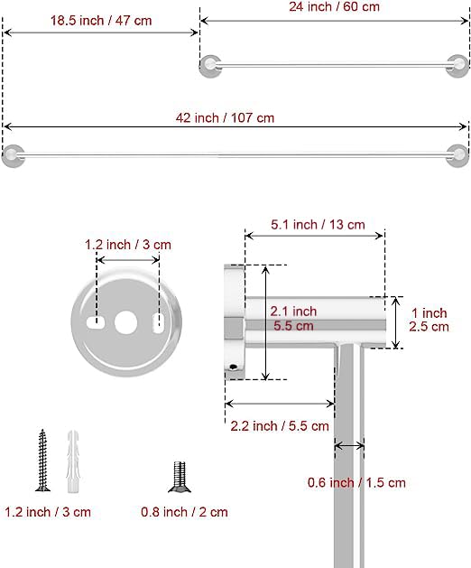 Adjustable Single Bath Towel Bar 23.6 to 42 Inch - ZUEXT Brushed Nickel Stainless Steel Towel Holder - Expandable Wall Mounted Towel Rail for Bathroom, Kitchen, Washroom - 1