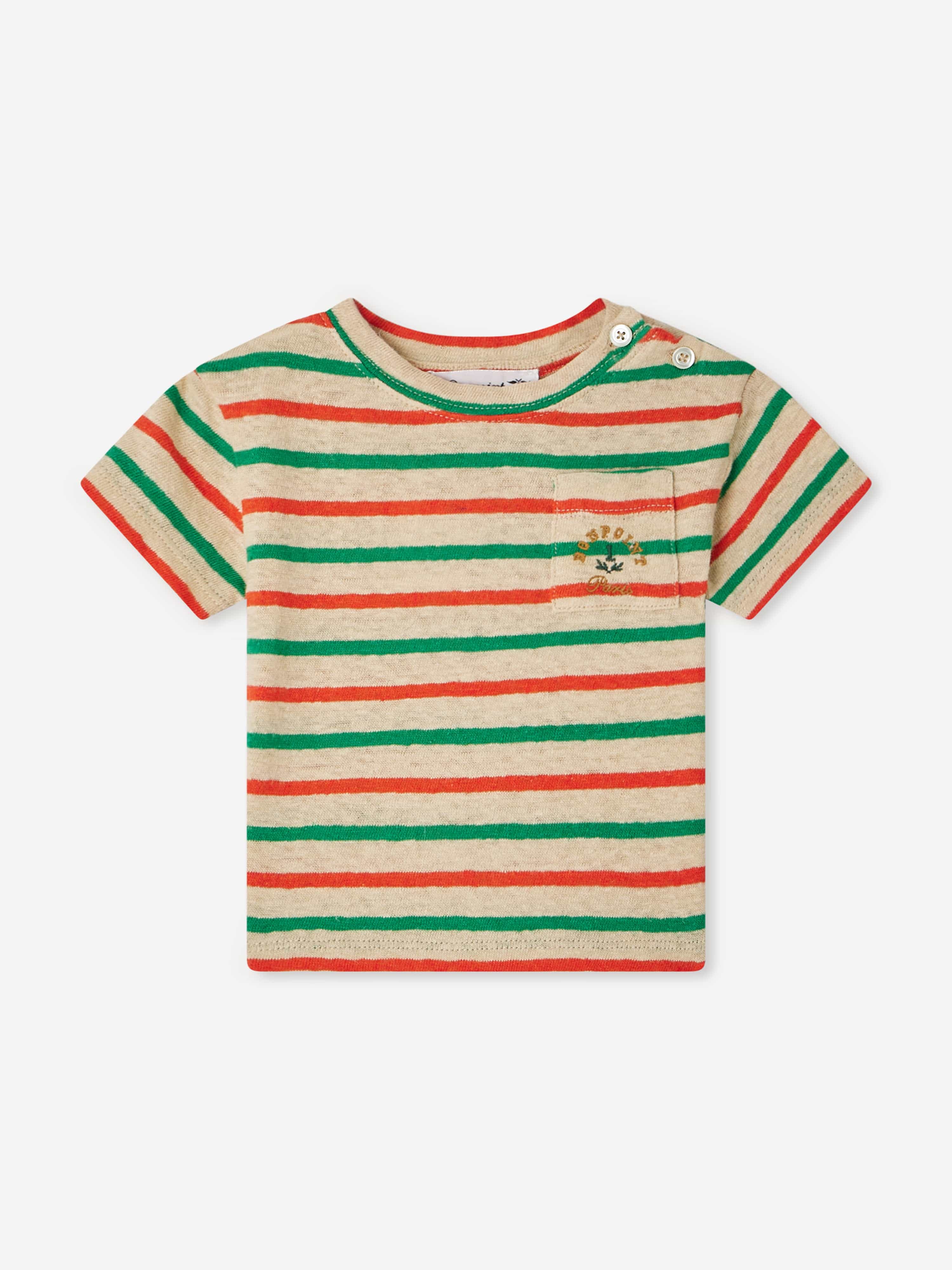 Baby Boys Striped Short Sleeve T-Shirt - Red Cotton Tee for Toddlers | Casual Playwear & Everyday Outfits