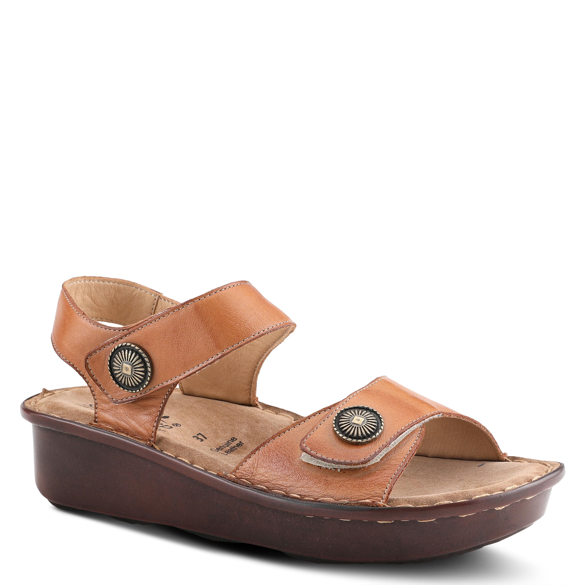 Spring Step Women's Toca Leather Wedge Sandals with Adjustable Hook & Loop Straps - Comfortable Casual Summer Shoes for Beach, Walking & Outdoor Activities