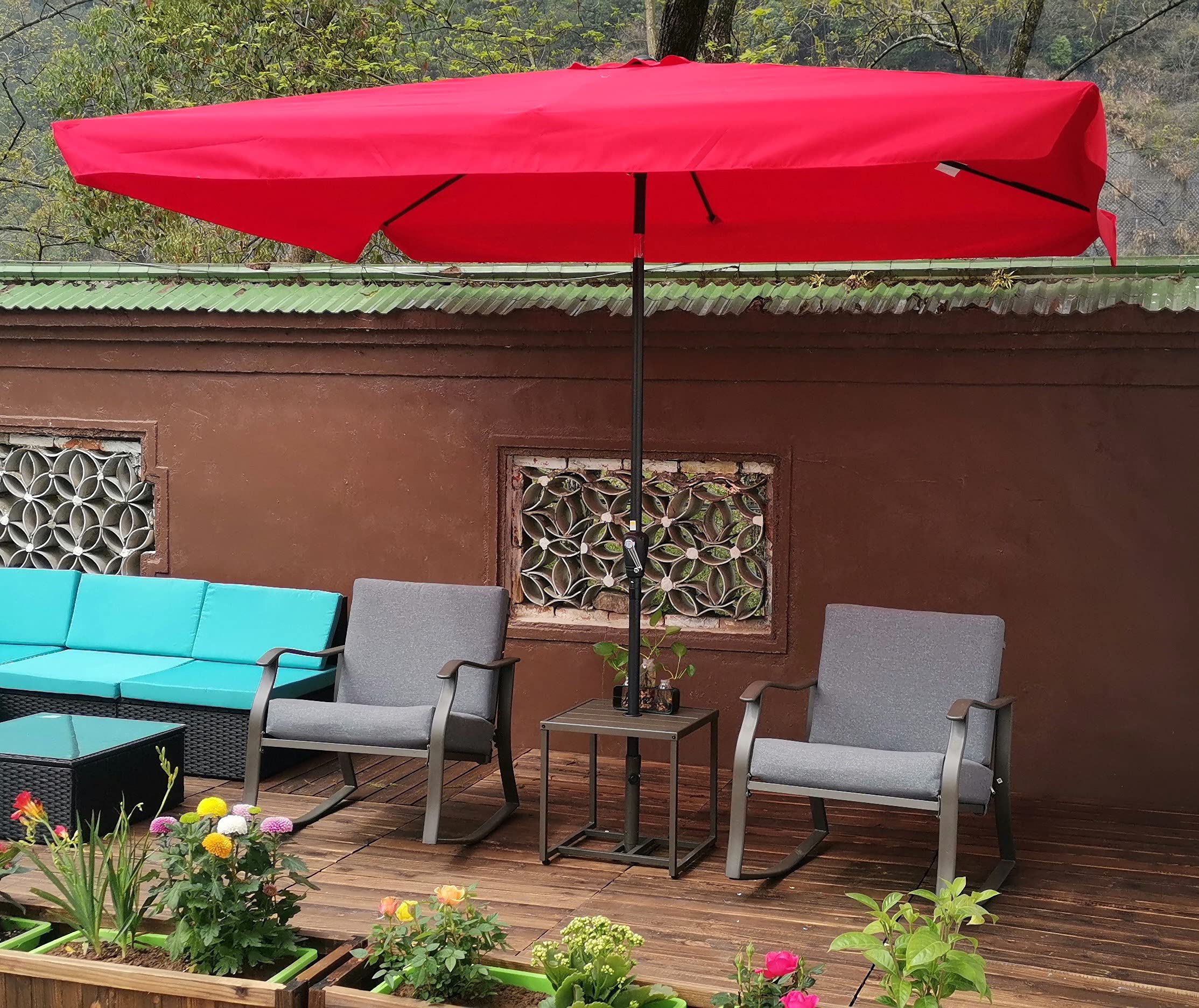 LXILUV 10x6.5ft Rectangular Patio Umbrella - Sunbrella Fabric, Crank & Tilt for Poolside & Outdoor Dining