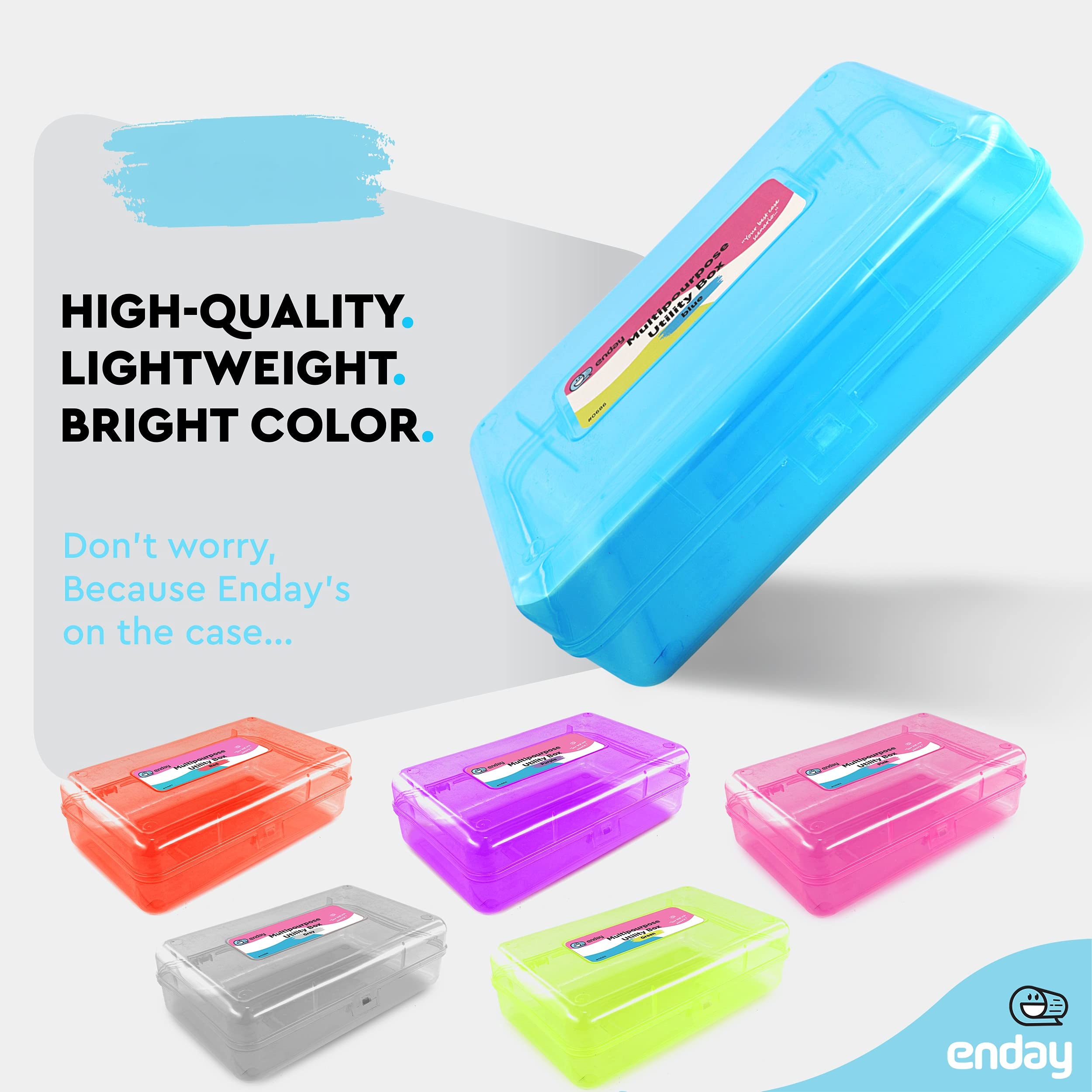 Enday Plastic Pencil Box Case - Multipurpose Storage Organizer for School & Office Supplies - Large Capacity Snap Lid Utility Box - Available in Blue, Purple, Pink, Red, Green, Grey (24 Pack) - Perfect for Students, Teachers & Office Organization