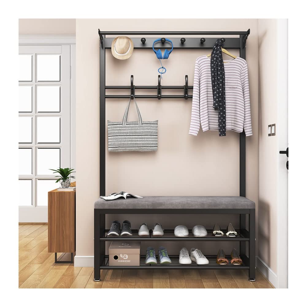 Modern Coat Rack Stand with Shoe Bench - Multifunctional Hall Tree Entryway Storage with Hooks, Metal Frame Shoe Rack for Hallway, Living Room & Bedroom Organization