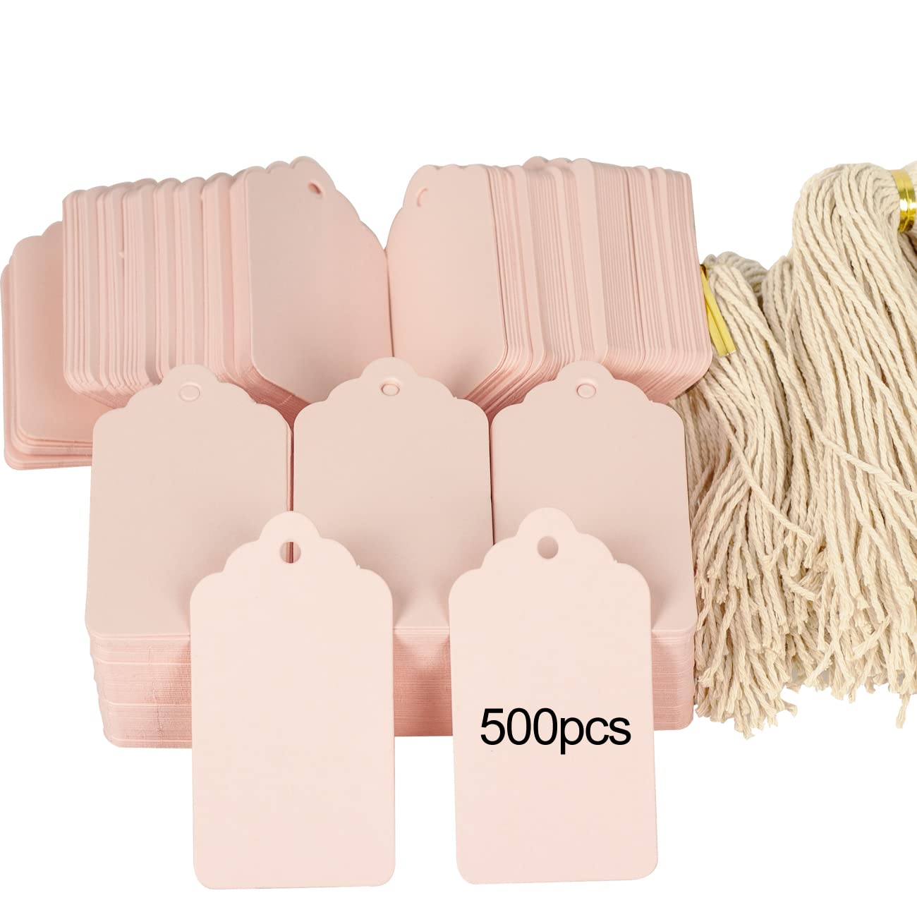 500pcs Pink Blank Gift Tags with String - DIY Baby Shower, Valentine's Day & Mother's Day Favor Tags - Perfect for Handmade Crafts, Party Decorations and Personalized Gift Wrapping