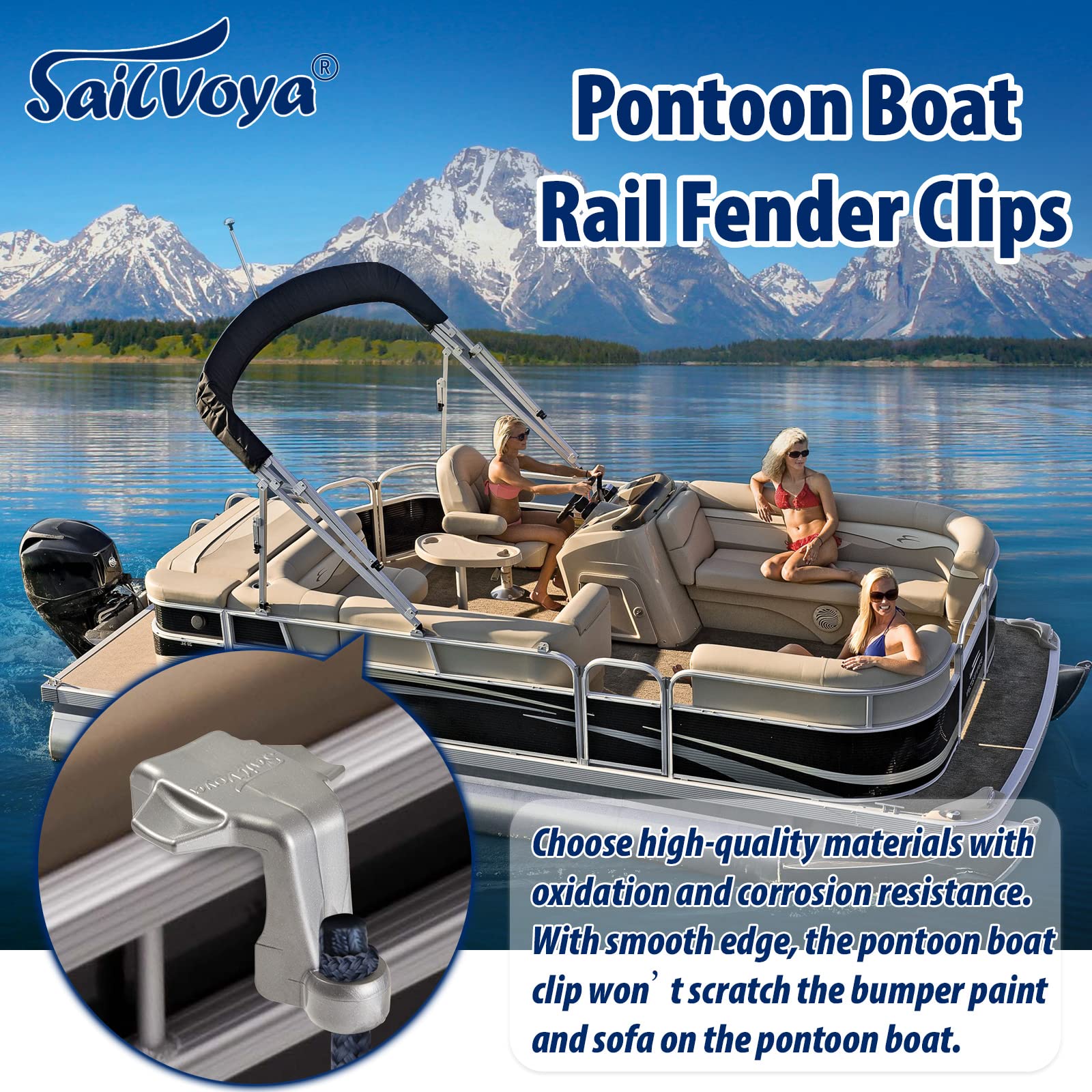 Pontoon Boat Fender Clips - Heavy Duty Square Rail Hangers & Adjusters for Secure Docking - Compatible with Pontoon Bumpers - Perfect for Marina, Dock, and Waterfront Protection