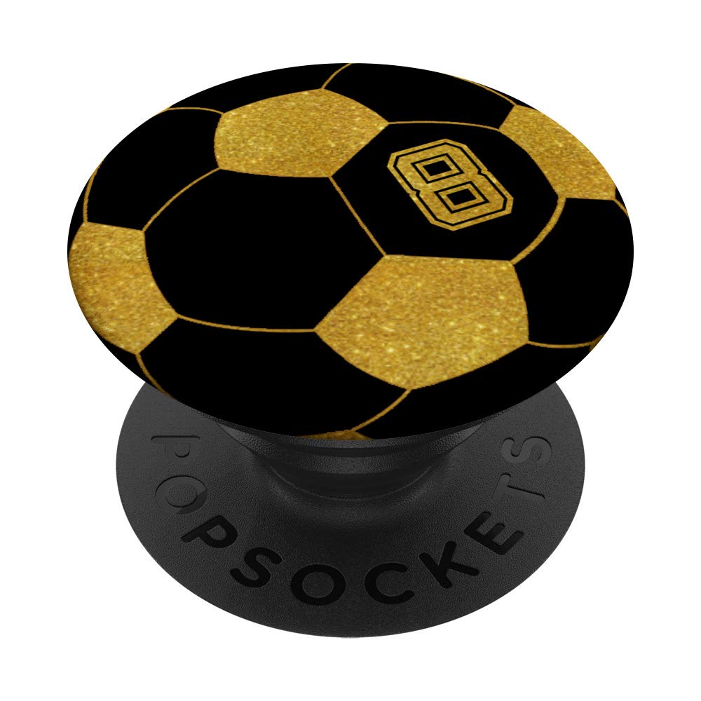 Golden Soccer Ball Player #8 Jersey No. 8 Football Gift PopSocket PopGrip: Swappable Phone & Tablet Grip for Sports Fans & Tech Enthusiasts