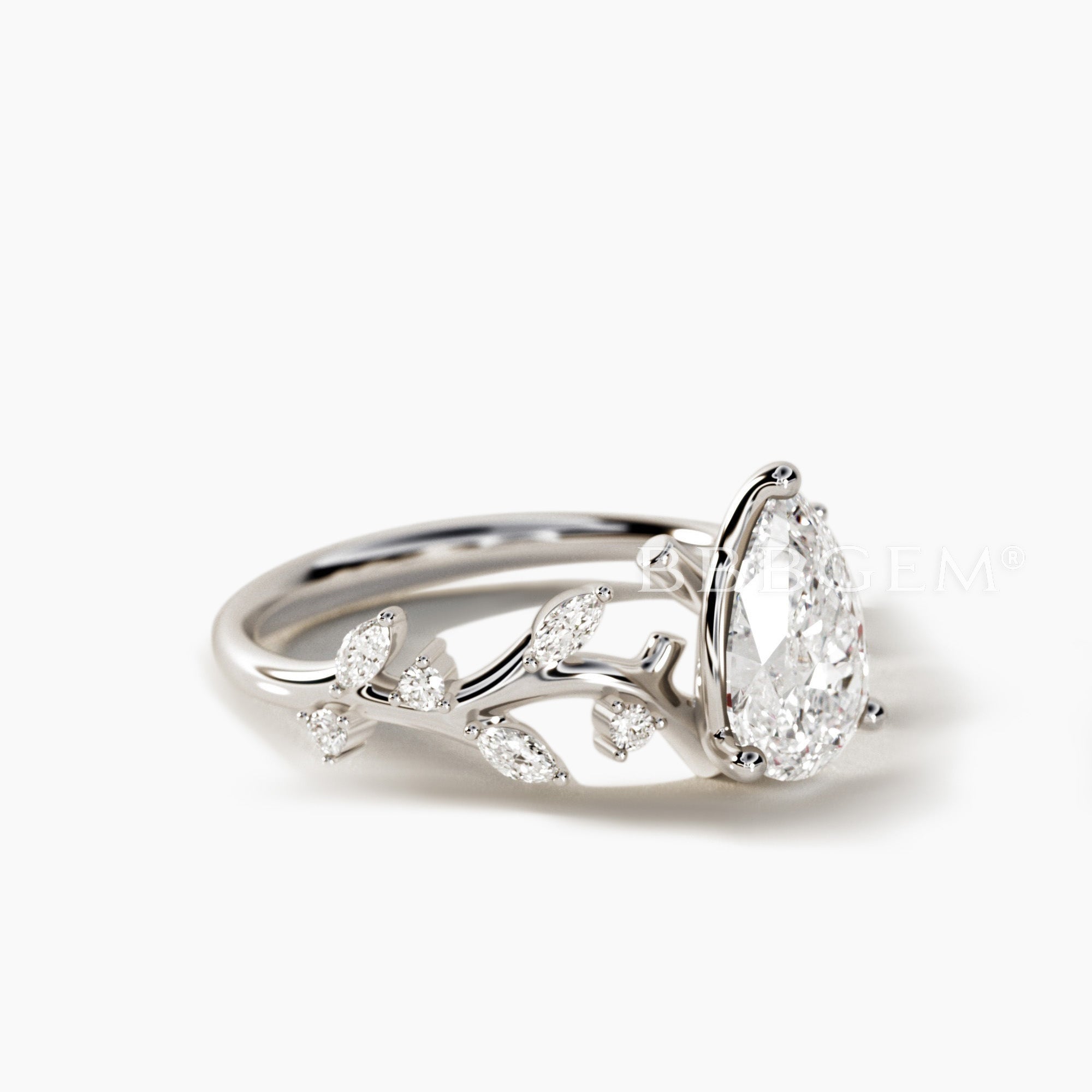 Lab Grown Teardrop Cut Diamond Twig Vine Wedding Ring with IGI Certificate - Elegant Bridal Jewelry for Engagement & Anniversary Gifts