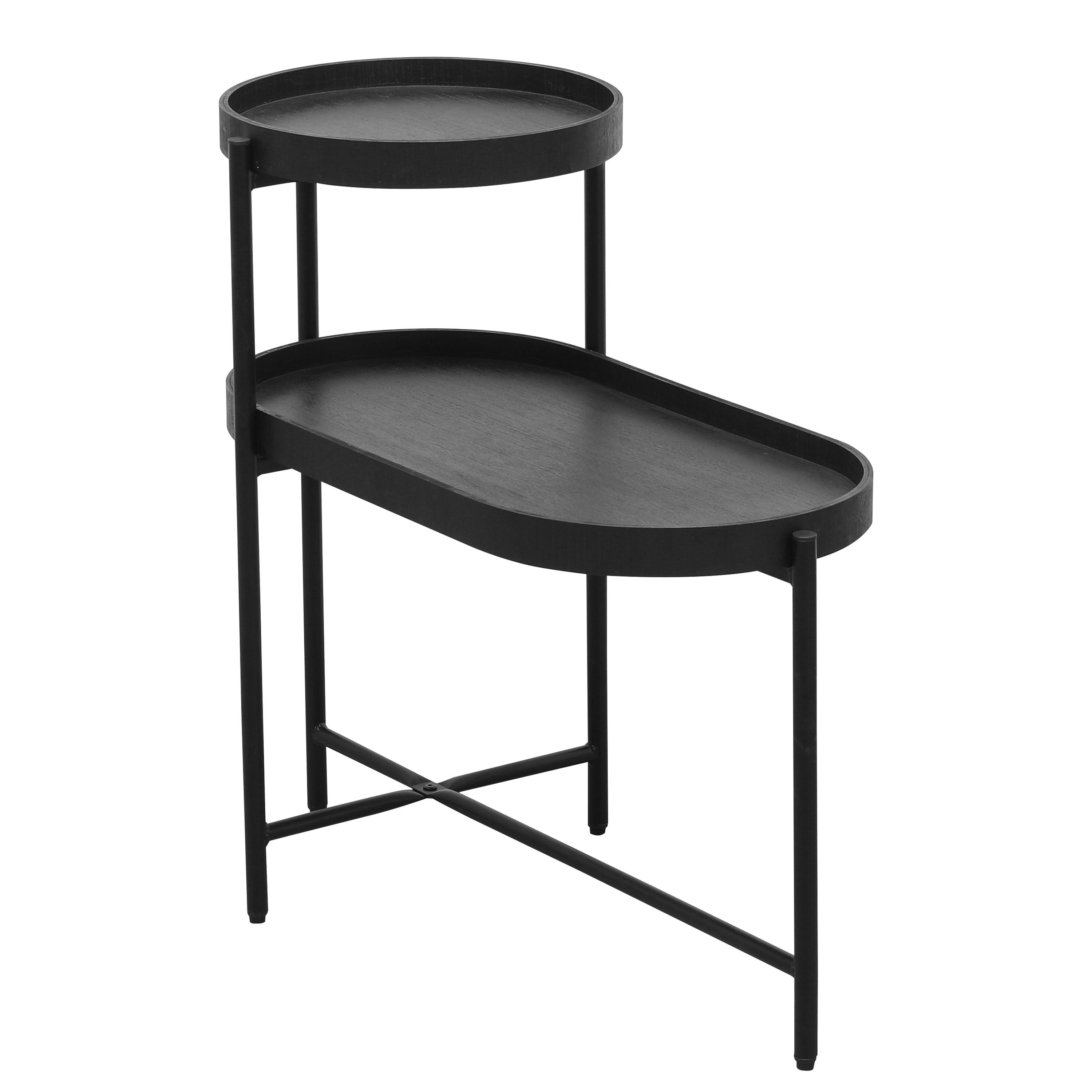 2-Tier Black Side Table with Storage - Metal Frame & Wooden End Table for Living Room | Sofa Table, Nightstand, Bedside Table for Small Spaces