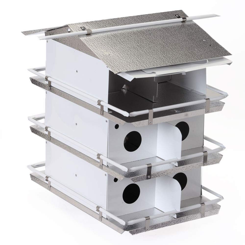 Purple Martin Bird House by Birds Choice - Coates Original 3-Story Design with 12 Rooms, Easy Assembly, Medium Size, White/Grey - Perfect for Backyard Bird Watching & Nature Lovers