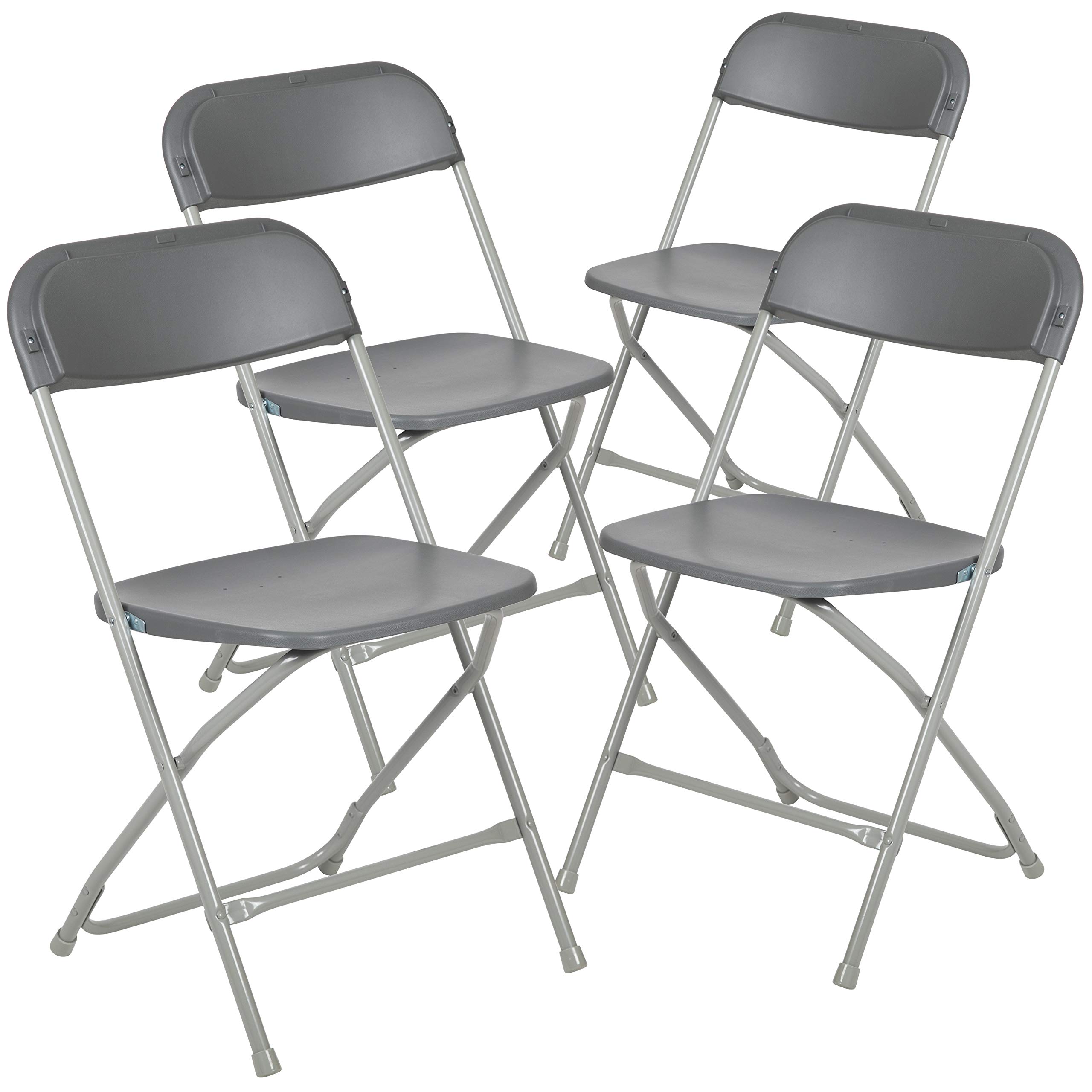 Heavy Duty Folding Chairs 4 Pack - 650LB Capacity Grey Plastic Event Chairs - Lightweight Portable Stackable Chairs for Outdoor Parties, Camping, Picnics & Home Use