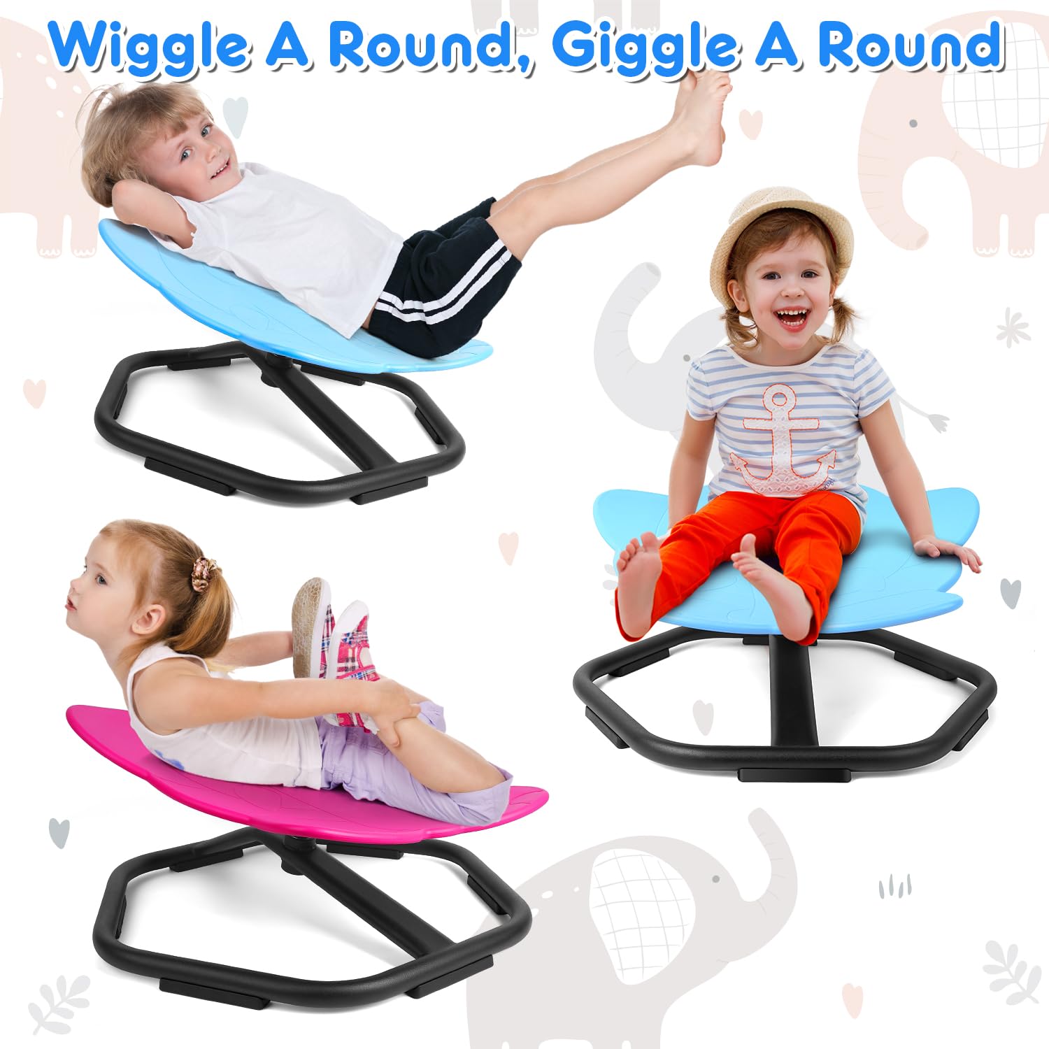 360° Swivel Elephant Chair for Kids - Spinning Wobble Seat, Toddler Sensory Balance Toy for ADHD & Autism, Motion Sickness Relief Play Equipment - Fun Indoor/Outdoor Activity Chair for Boys & Girls (Blue)