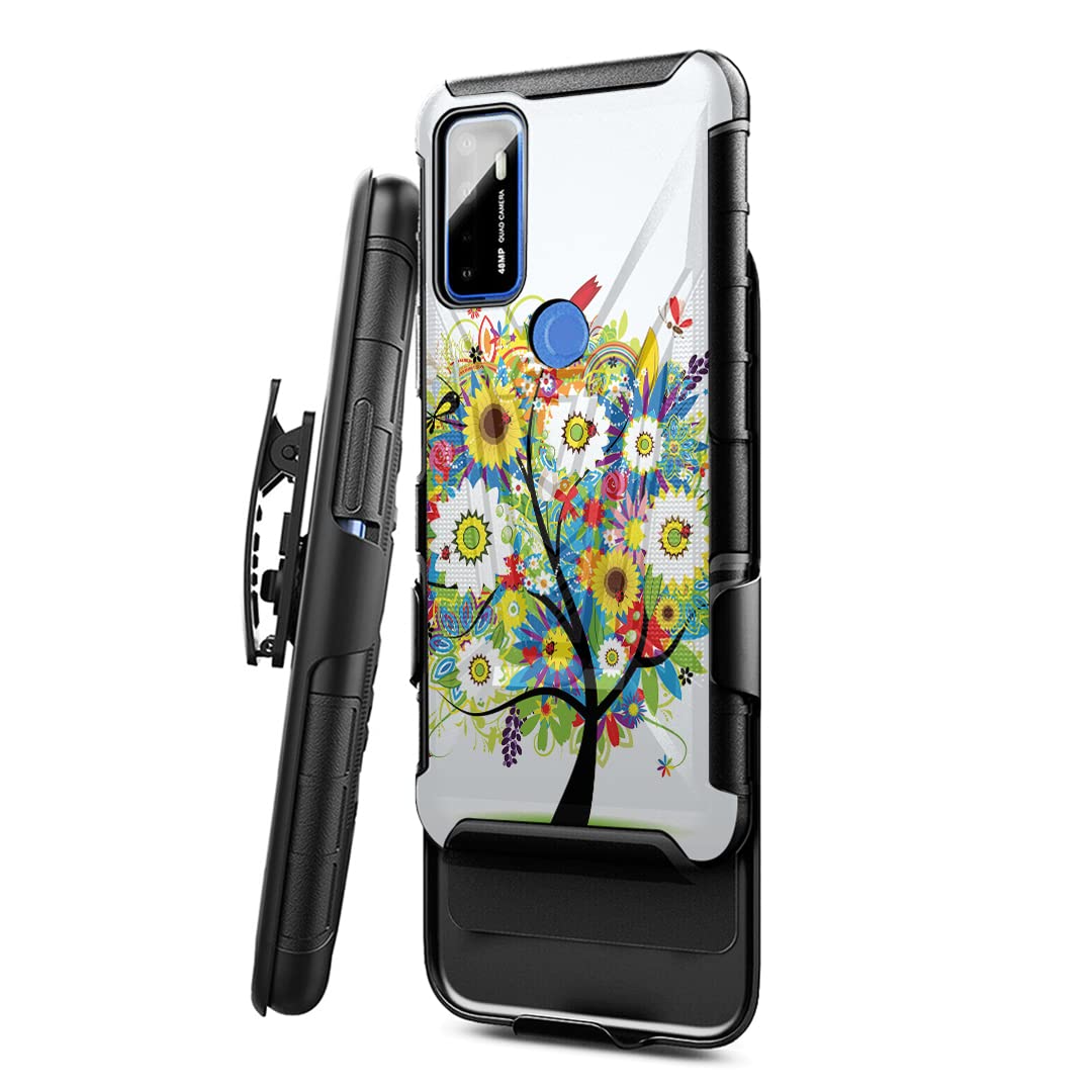 Military Shockproof Phone Case Compatible with Cricket Dream 5G & AT&T Radiant Max 5G - Heavy Duty Kickstand Belt Clip Holster Cover (Vibrant Tree) - Perfect for Outdoor Activities, Work & Travel Protection