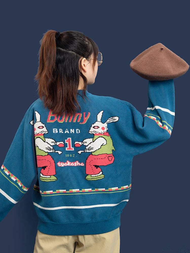 Women's Autumn Bunny Letter Knit Pullover Sweater - Thick Warm Winter Knitwear, Unique Design & High Quality - Perfect for Casual Outfits, Office Wear & Holiday Gifts