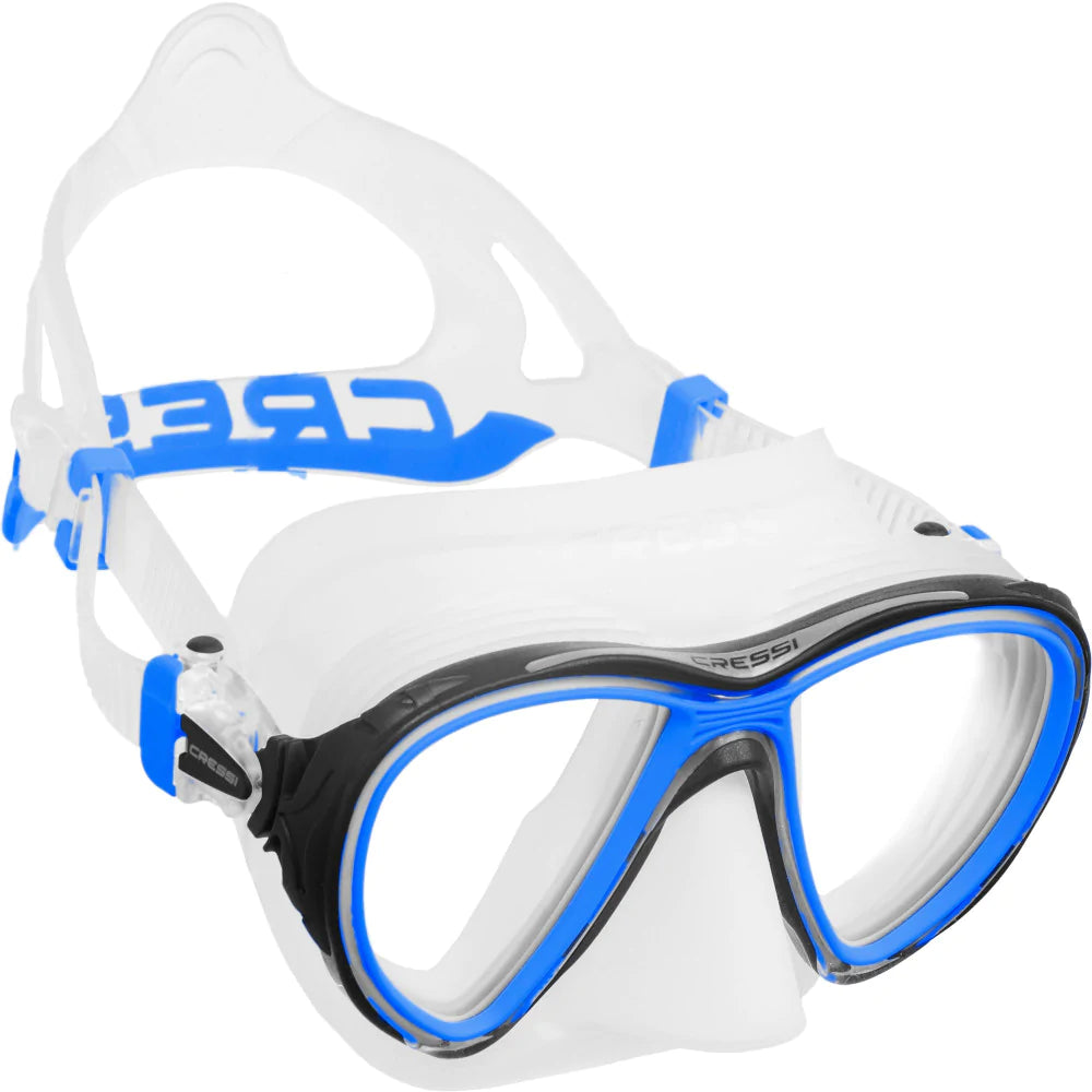 Cressi Quantum Clear/Blue Mask - Anti-Fog Scuba Diving Snorkeling Goggles for Adults & Kids - Perfect for Ocean, Pool, and Beach Adventures