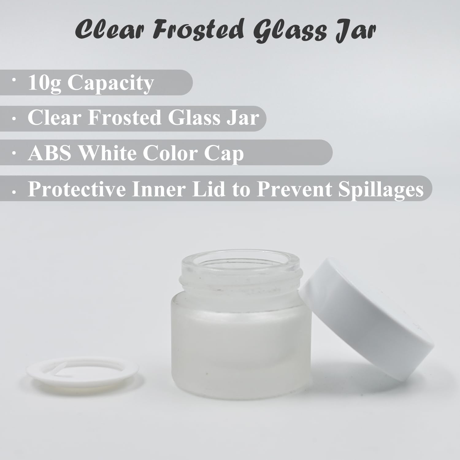 10g Clear Frosted Round Empty Glass Cosmetic Jars with White Cap & Inner Lids - Perfect for Creams, Balms, Face Scrubs & Body Lotions | Ideal for DIY Skincare, Travel Containers & Gift Packaging (Pack of 3)